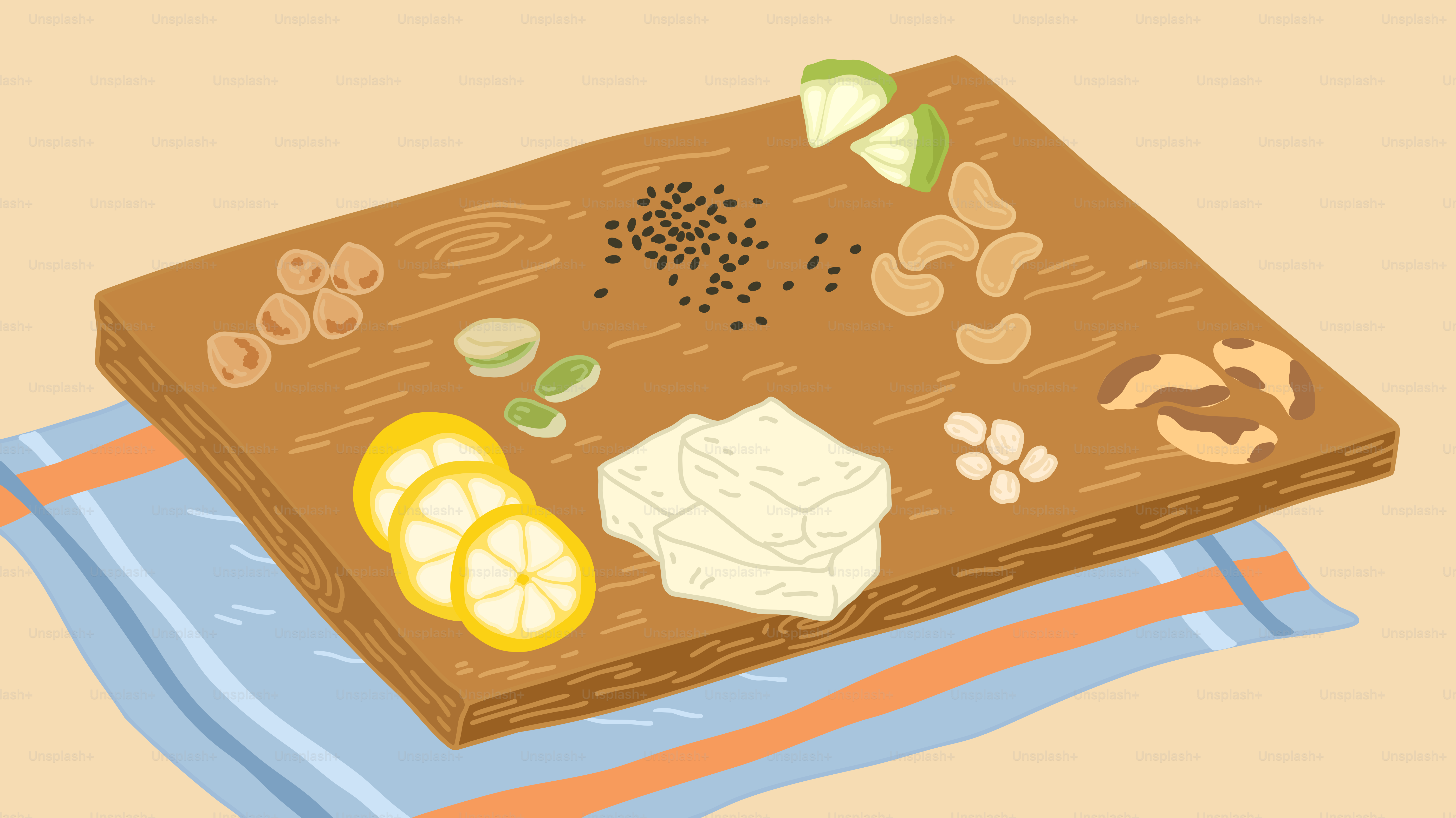 레몬 조각이 놓인 도마 그림이었다