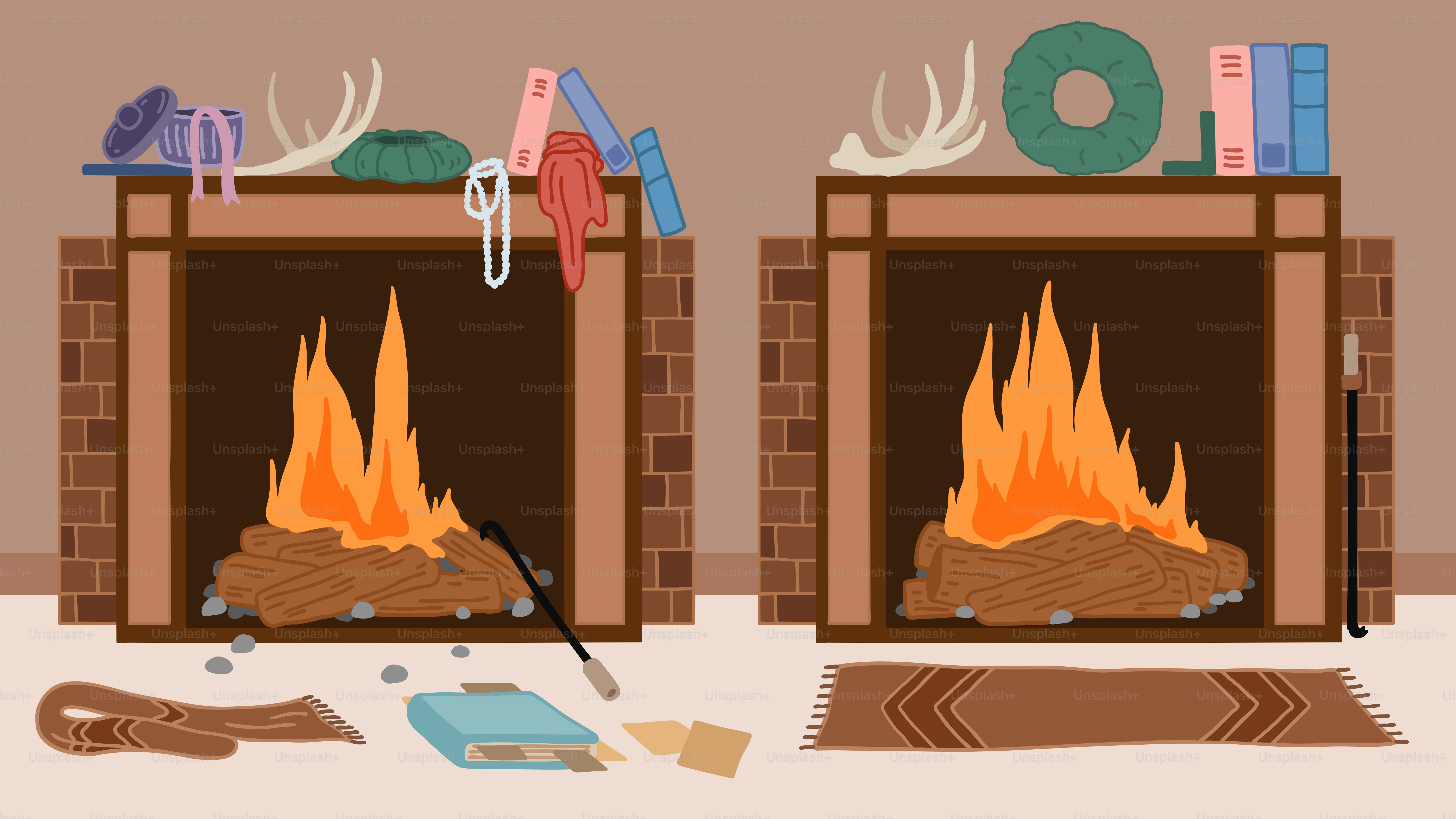 Dos chimeneas con fuego encendido dentro