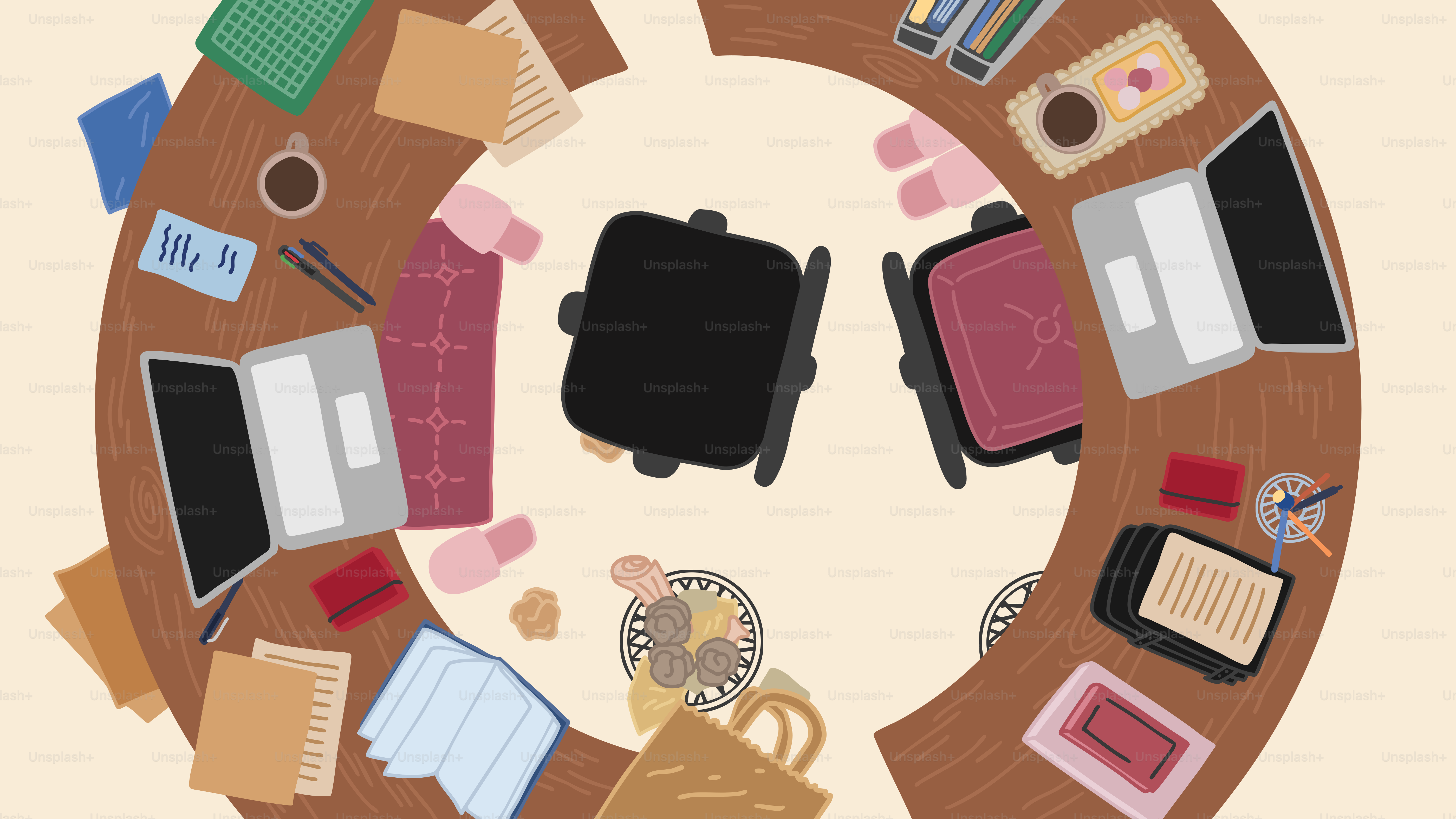 An overhead view of a dining room table