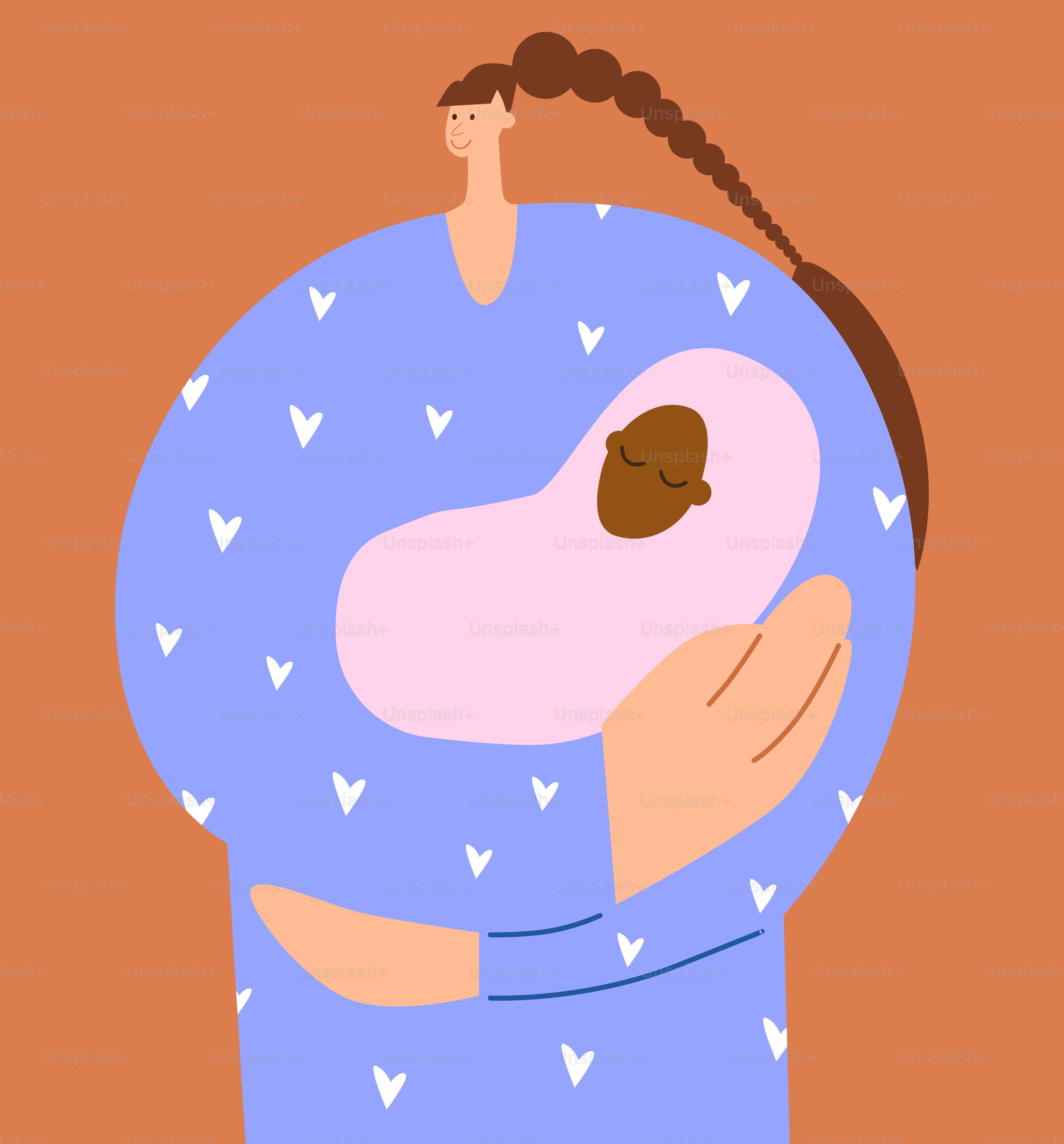 Eine Person, die in eine Decke gewickelt ist und ein Baby hält