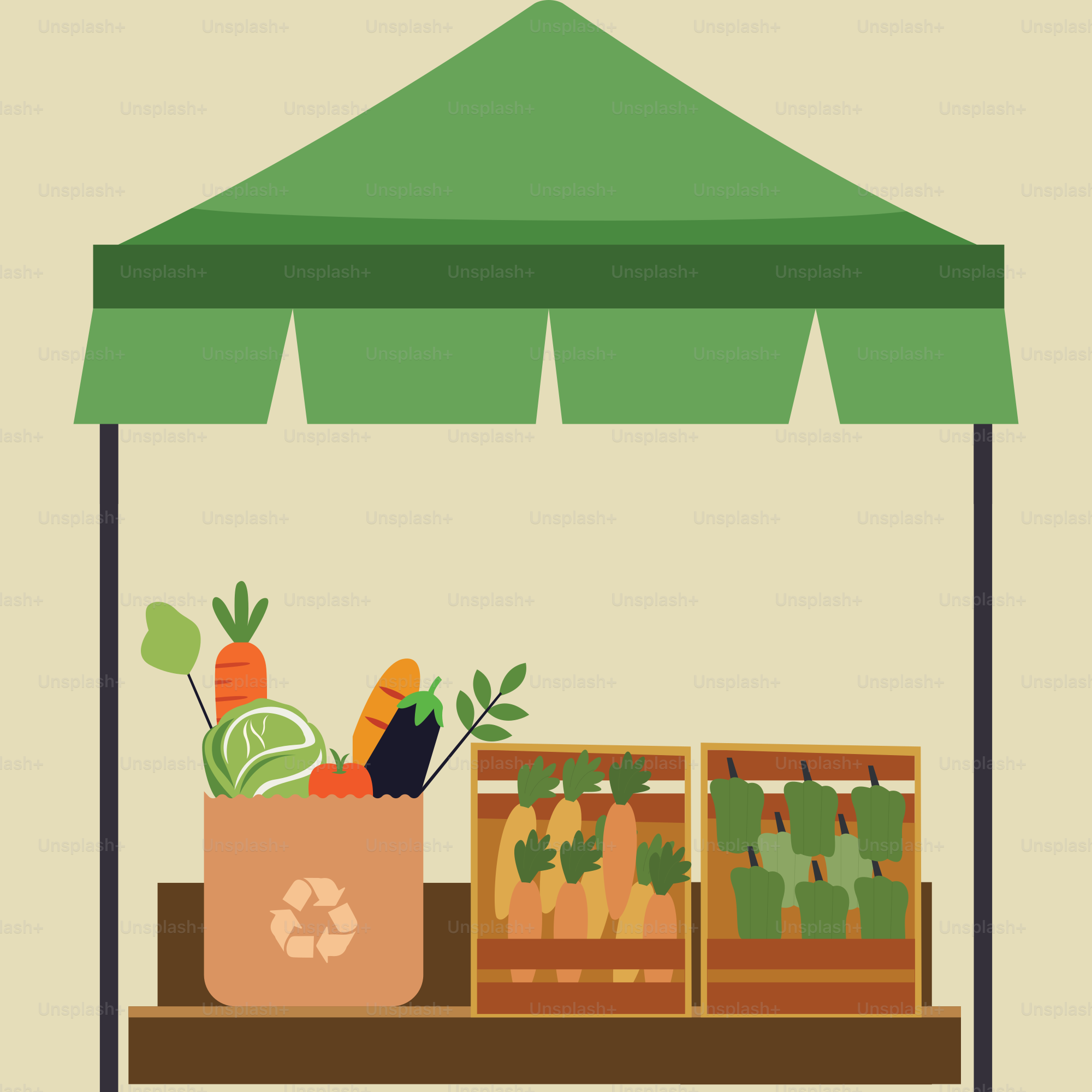 A vegetable stand with a green awning over it