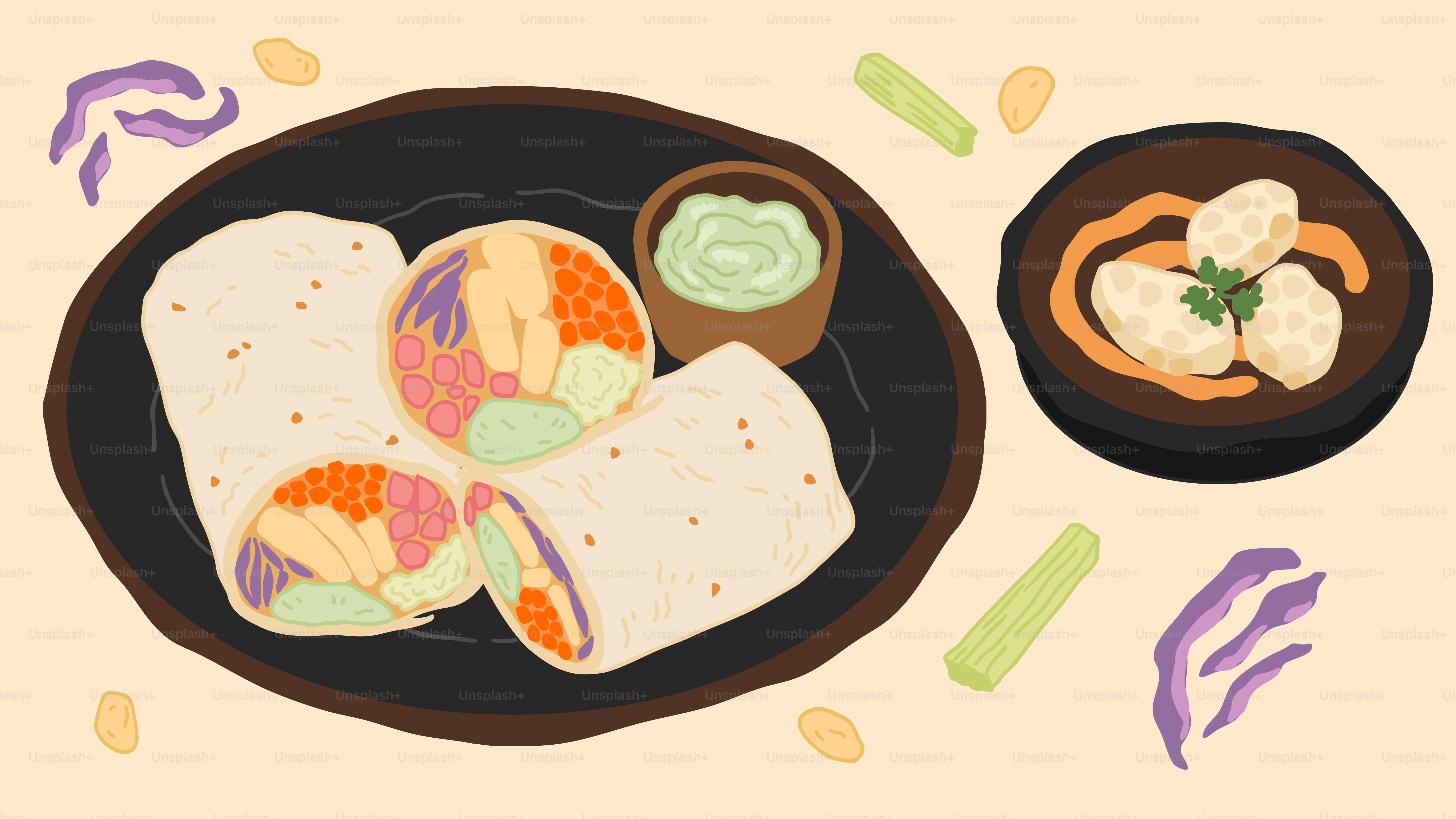 A plate of food that is on a table