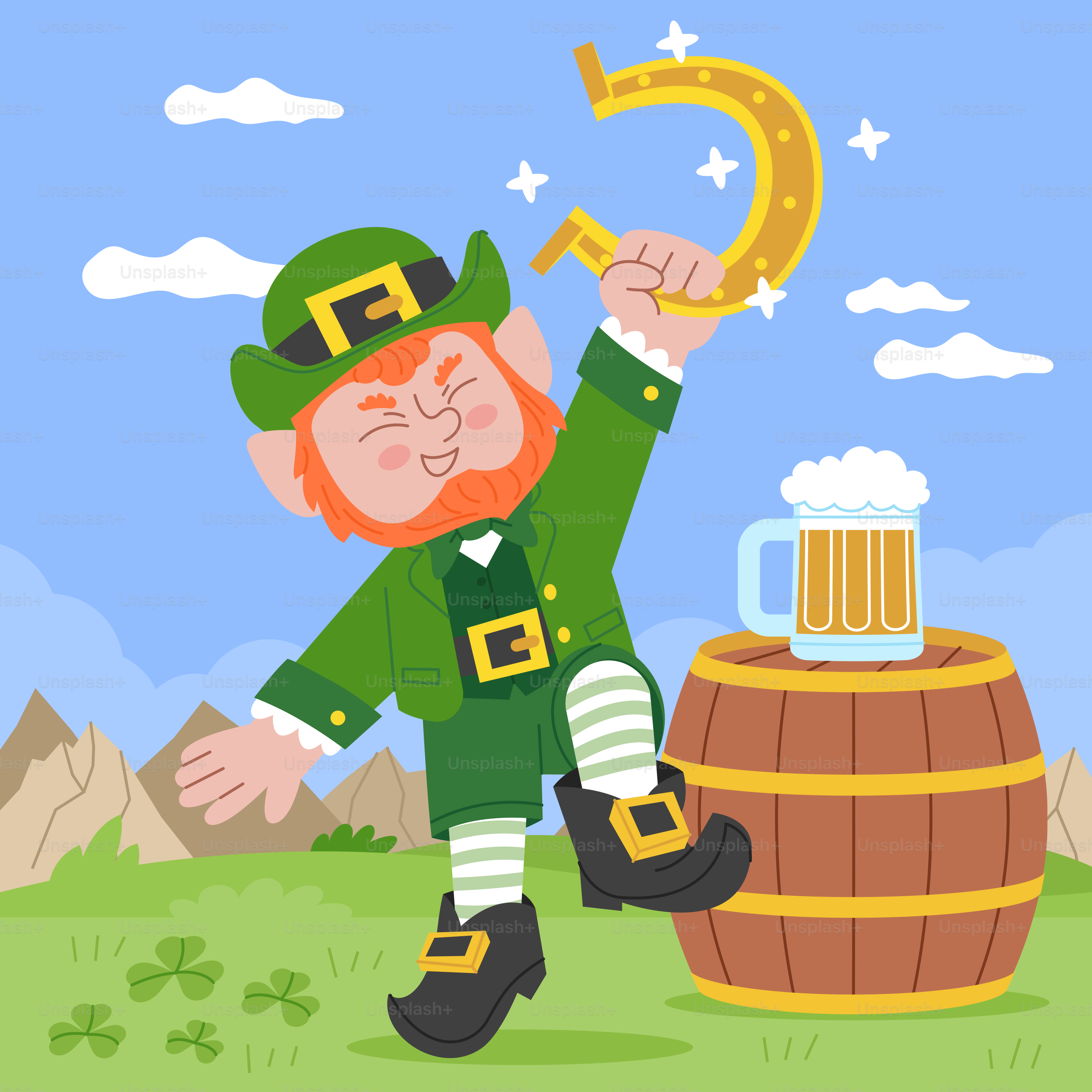 만화 속 레프리콘이 맥주잔을 든 모습 벡터 – Unsplash의 봄 이미지, image size:3000x3000