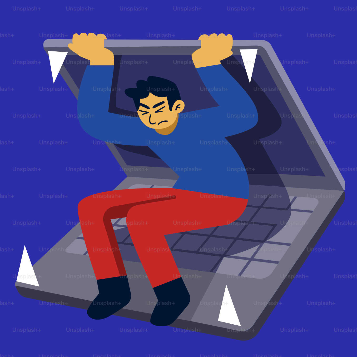 A man sitting on top of a laptop computer