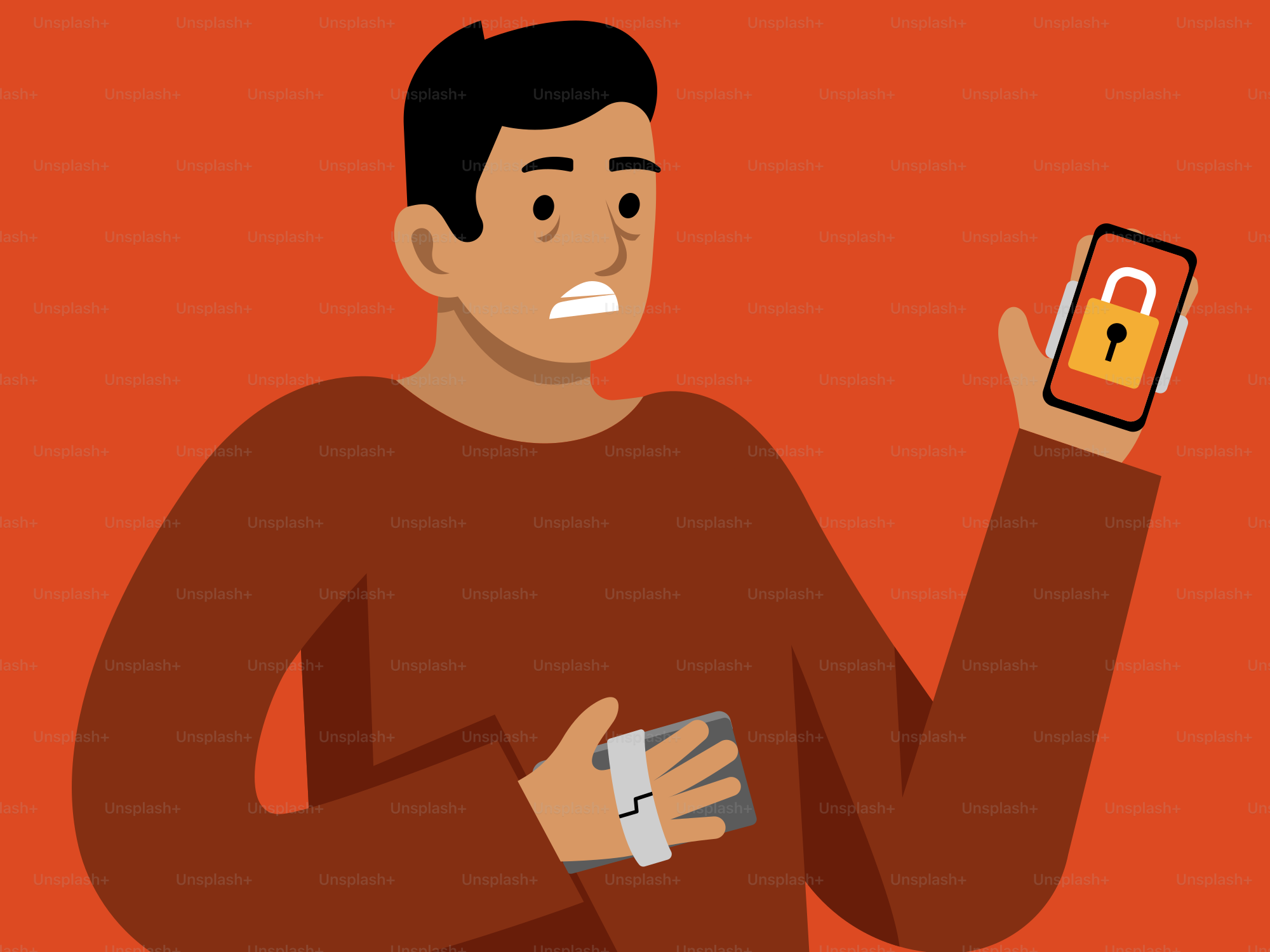 A man holding a smart phone with a padlock on it