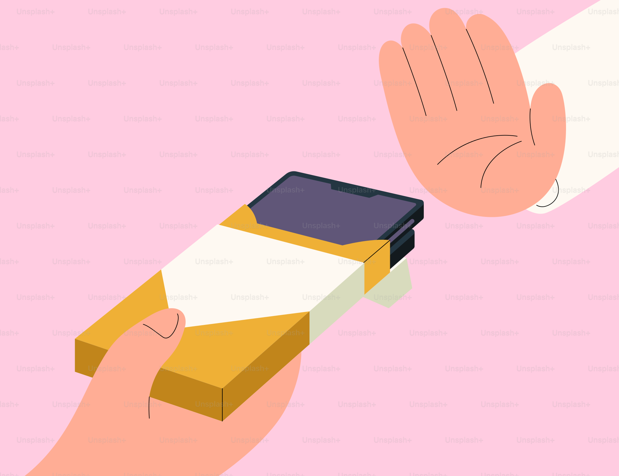 A hand holding a box with a cell phone in it