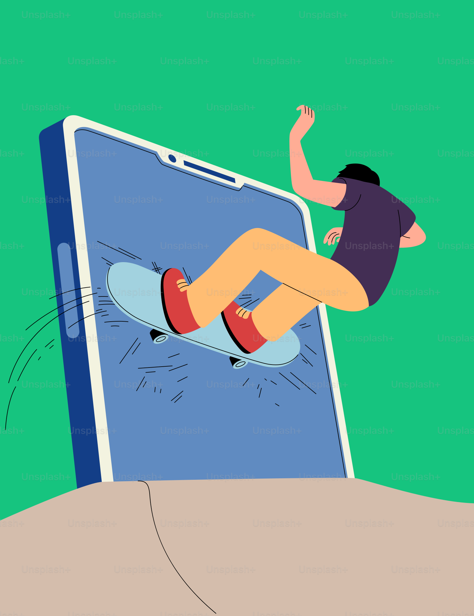 Seorang pria mengendarai skateboard di atas telepon