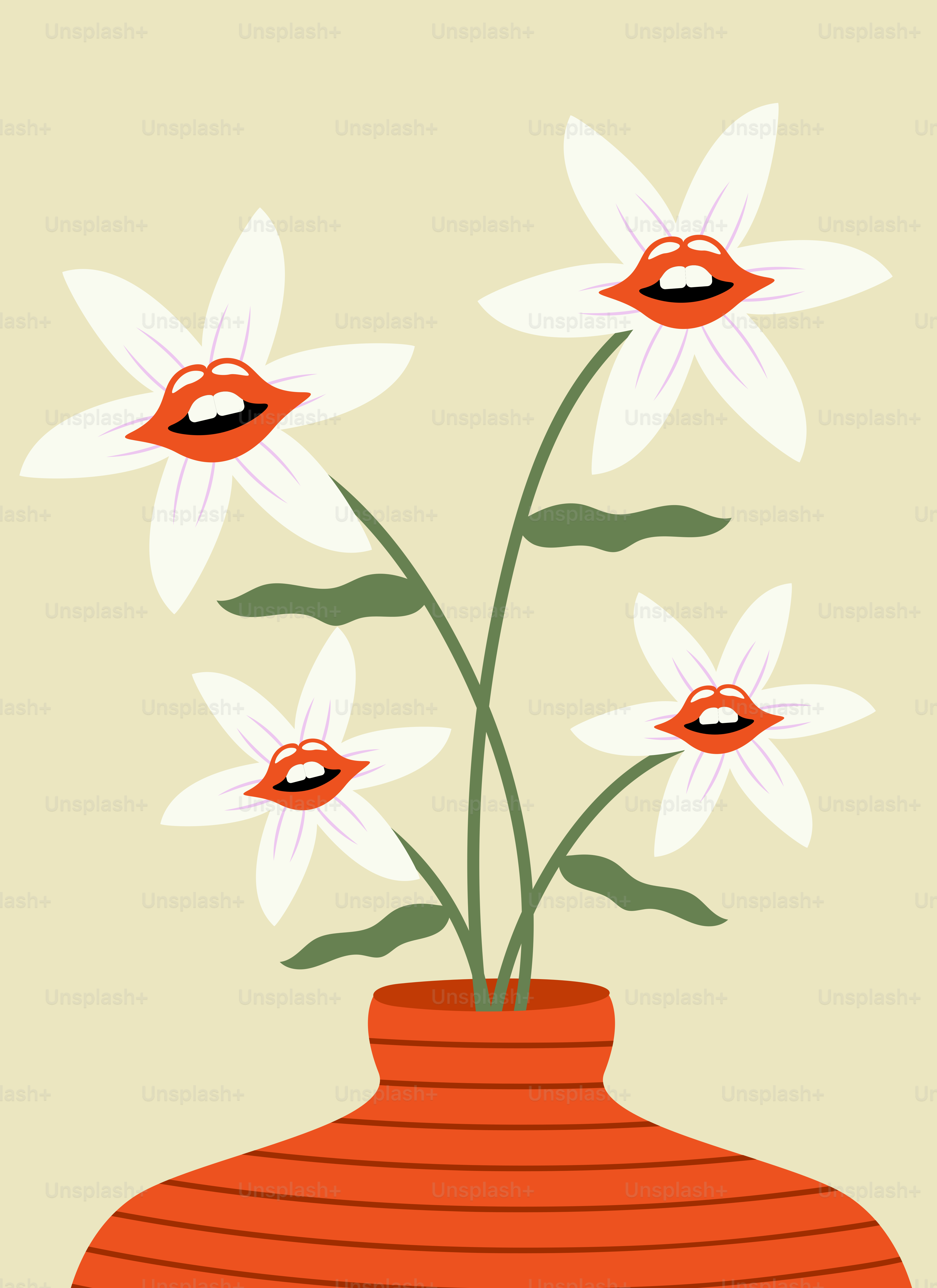 A red vase with white flowers in it