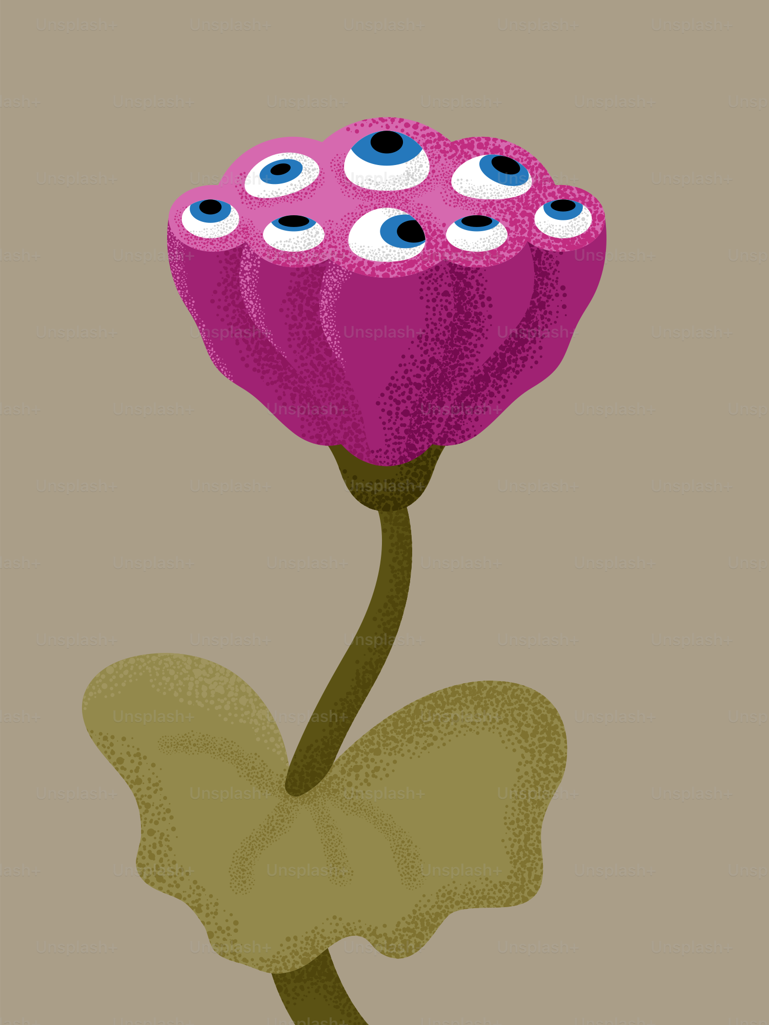 A pink flower with blue eyes on it