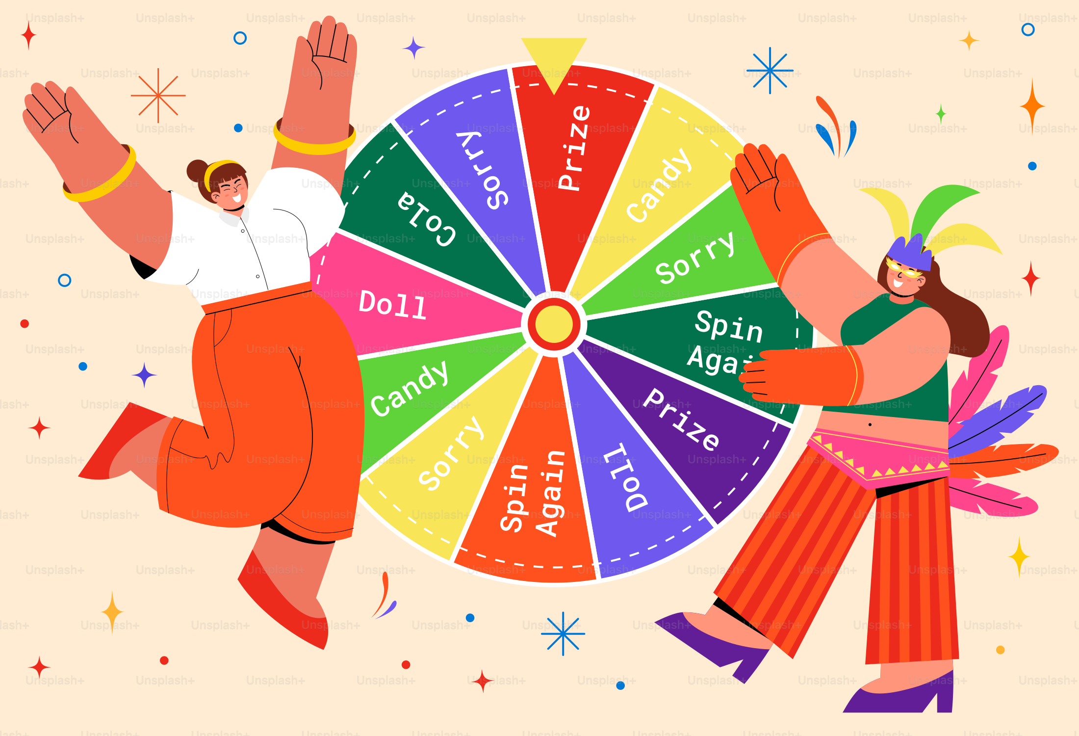 Una ruota della fortuna con due persone sopra
