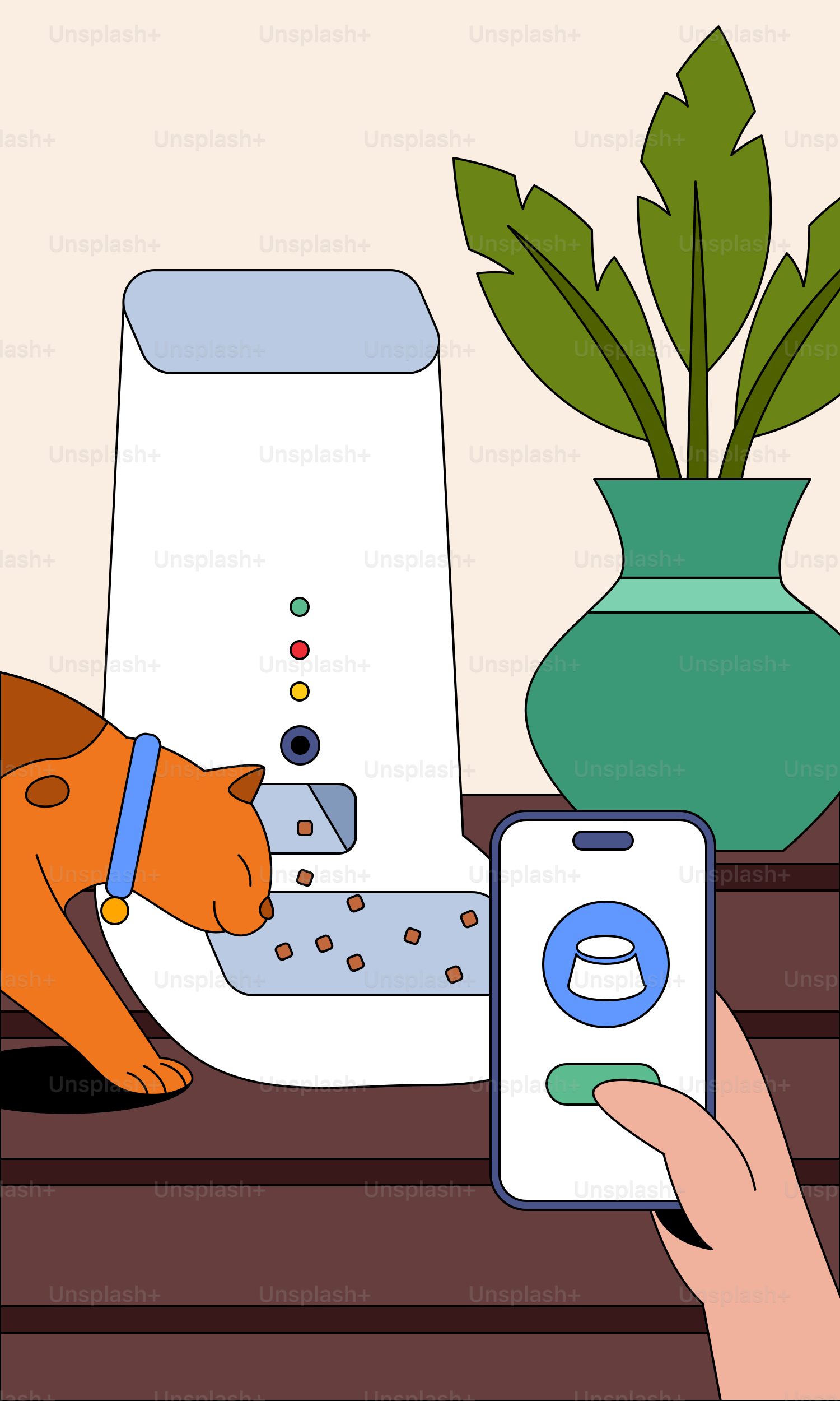 분수대 옆에서 스마트폰을 들고 있는 사람