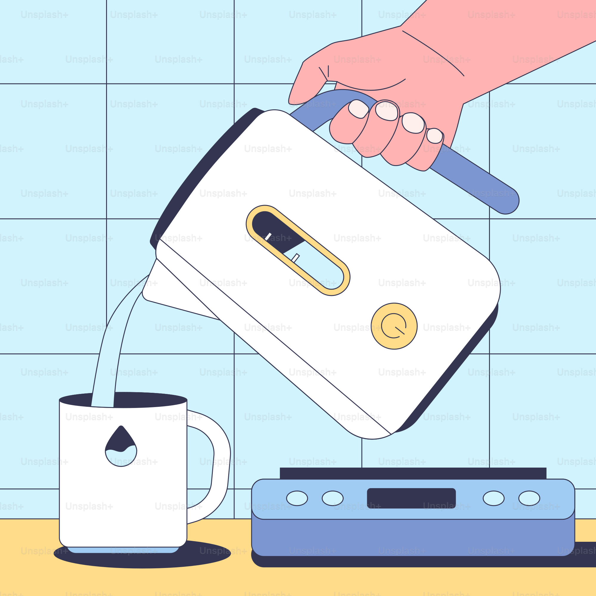 A person pours water into a mug