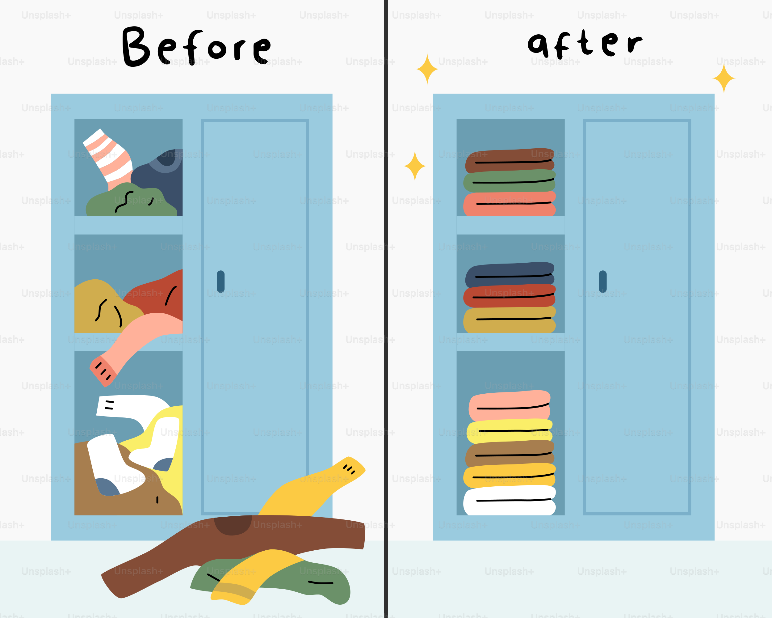 A refrigerator with clothes and a banana in it