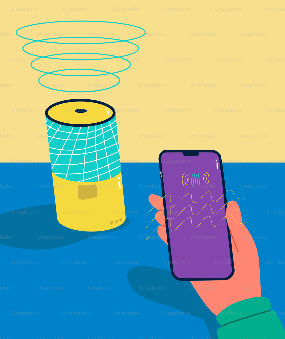 A person holding a cell phone next to a container
