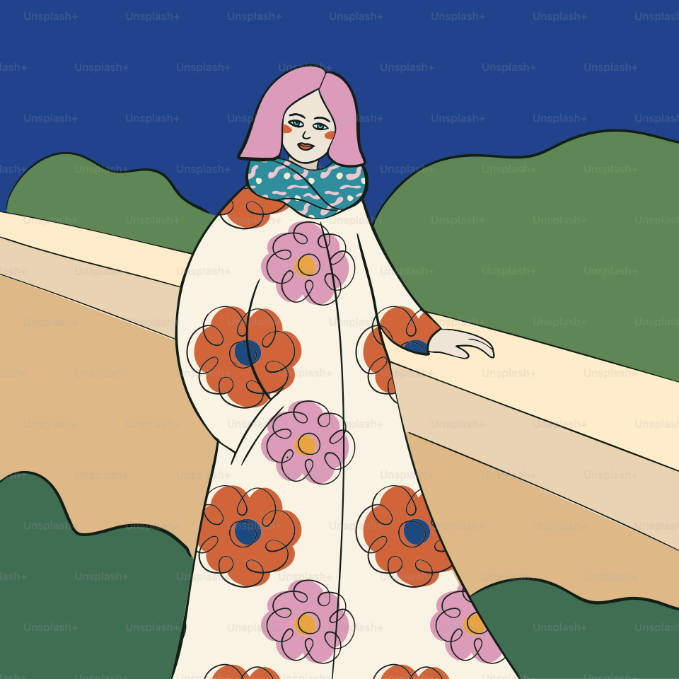 A woman in a long dress with flowers on it