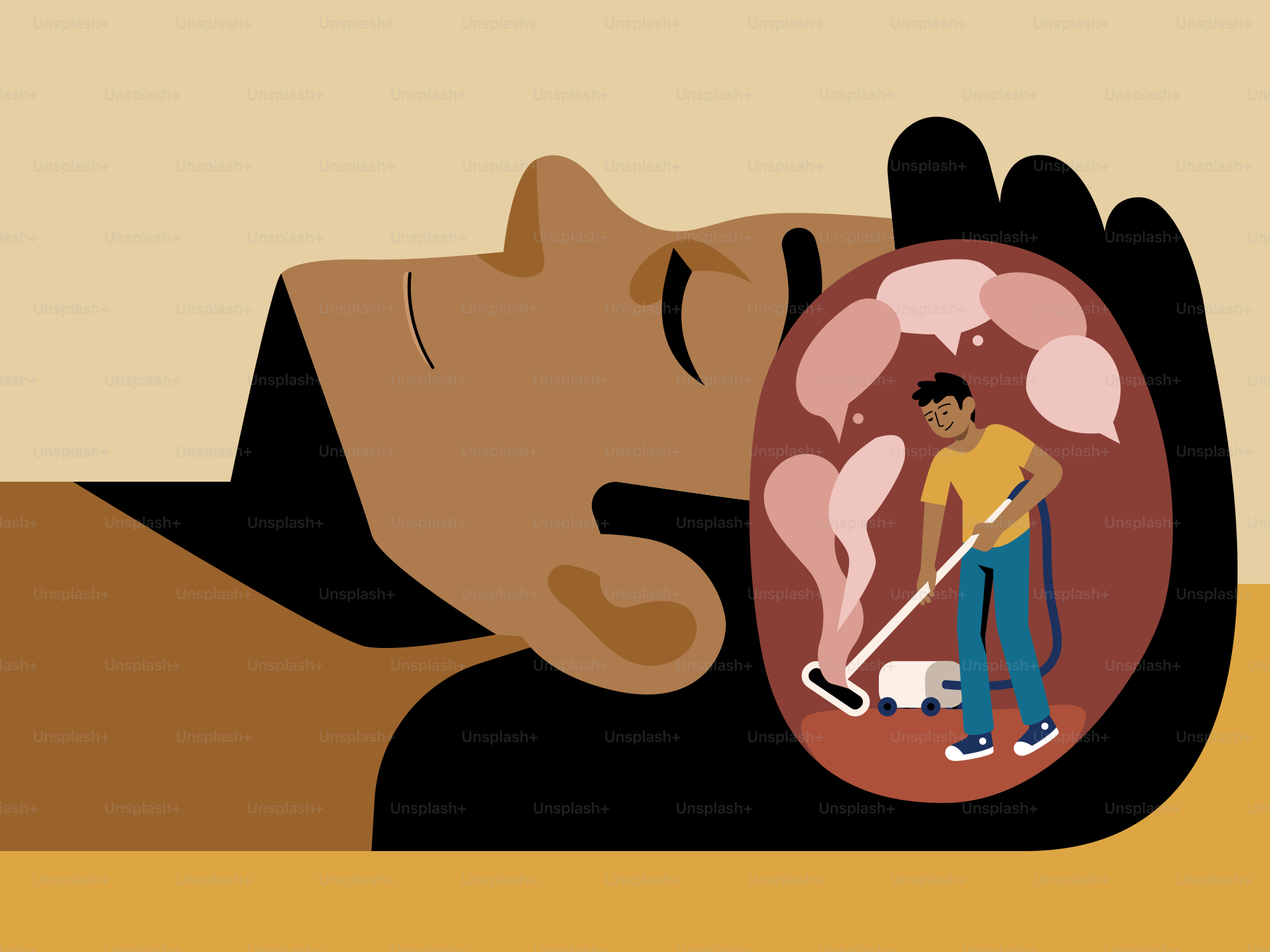 A man with a mop in his mouth and a woman with a mop