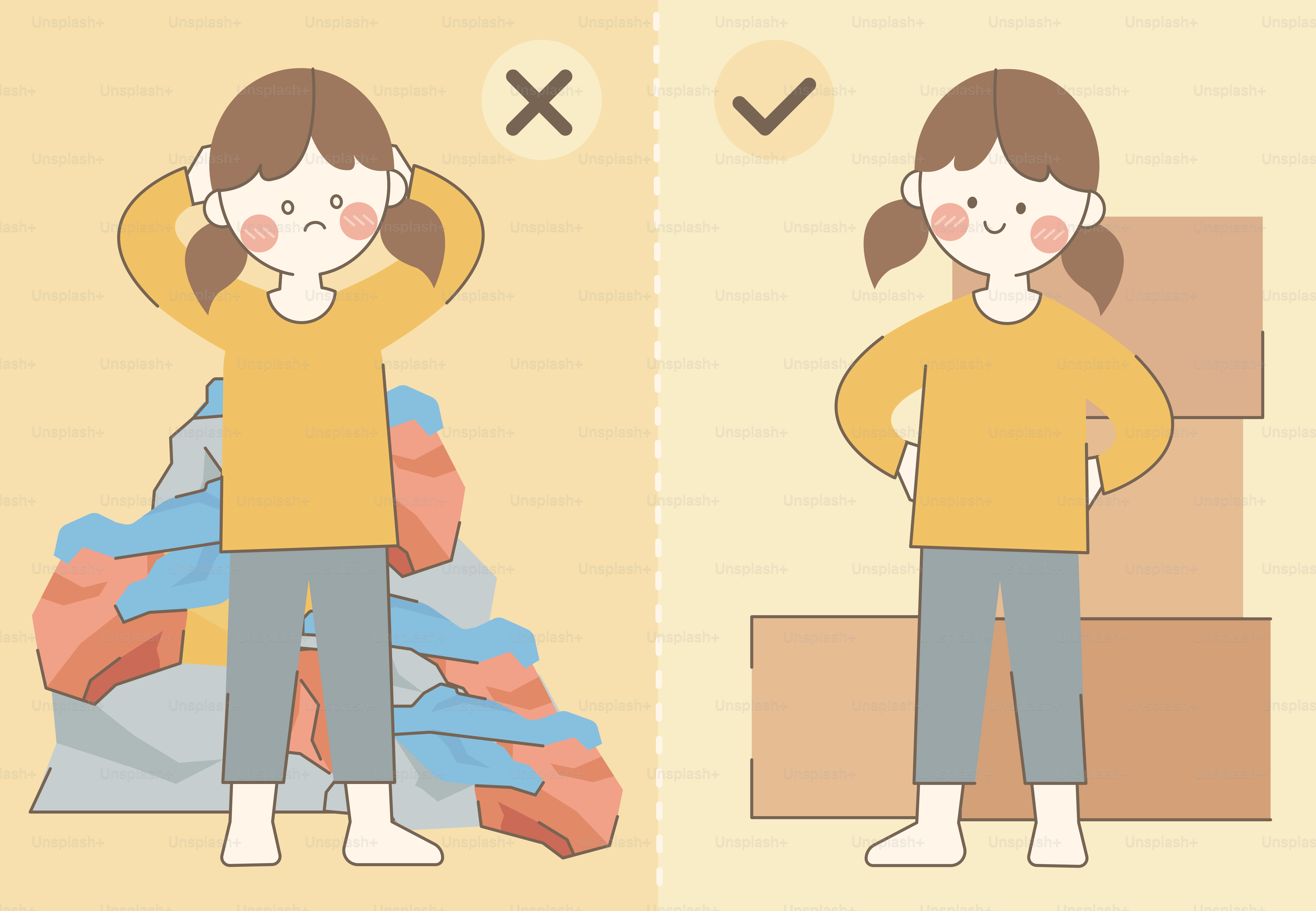 A woman standing in front of a pile of clothes