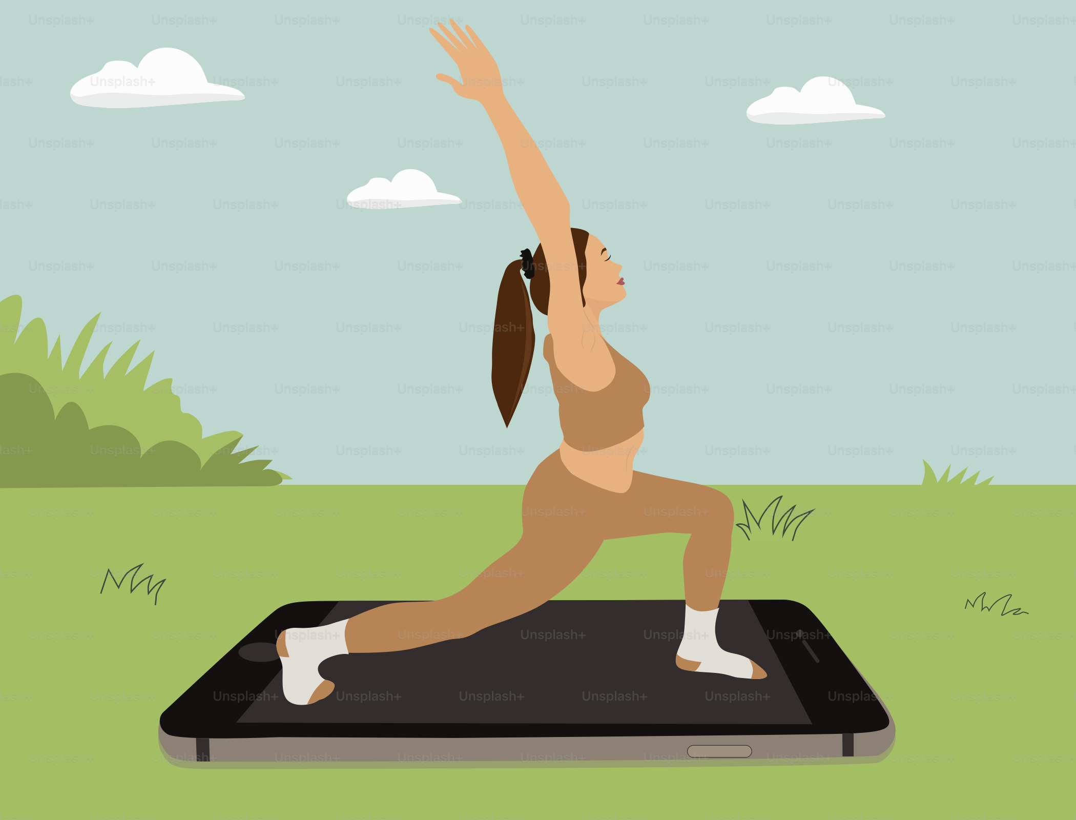 A woman is doing a yoga pose on a mat