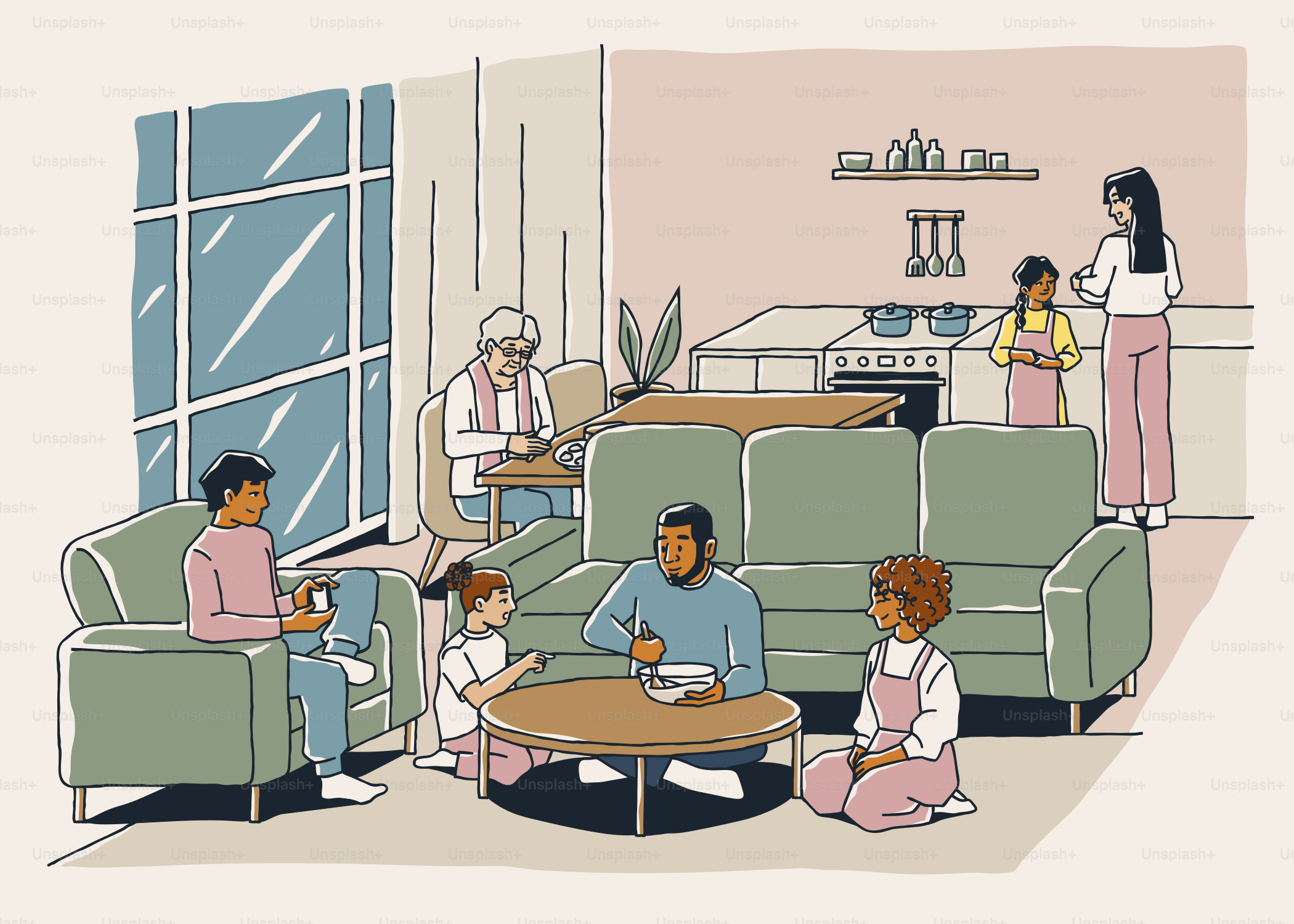 A group of people sitting around a living room