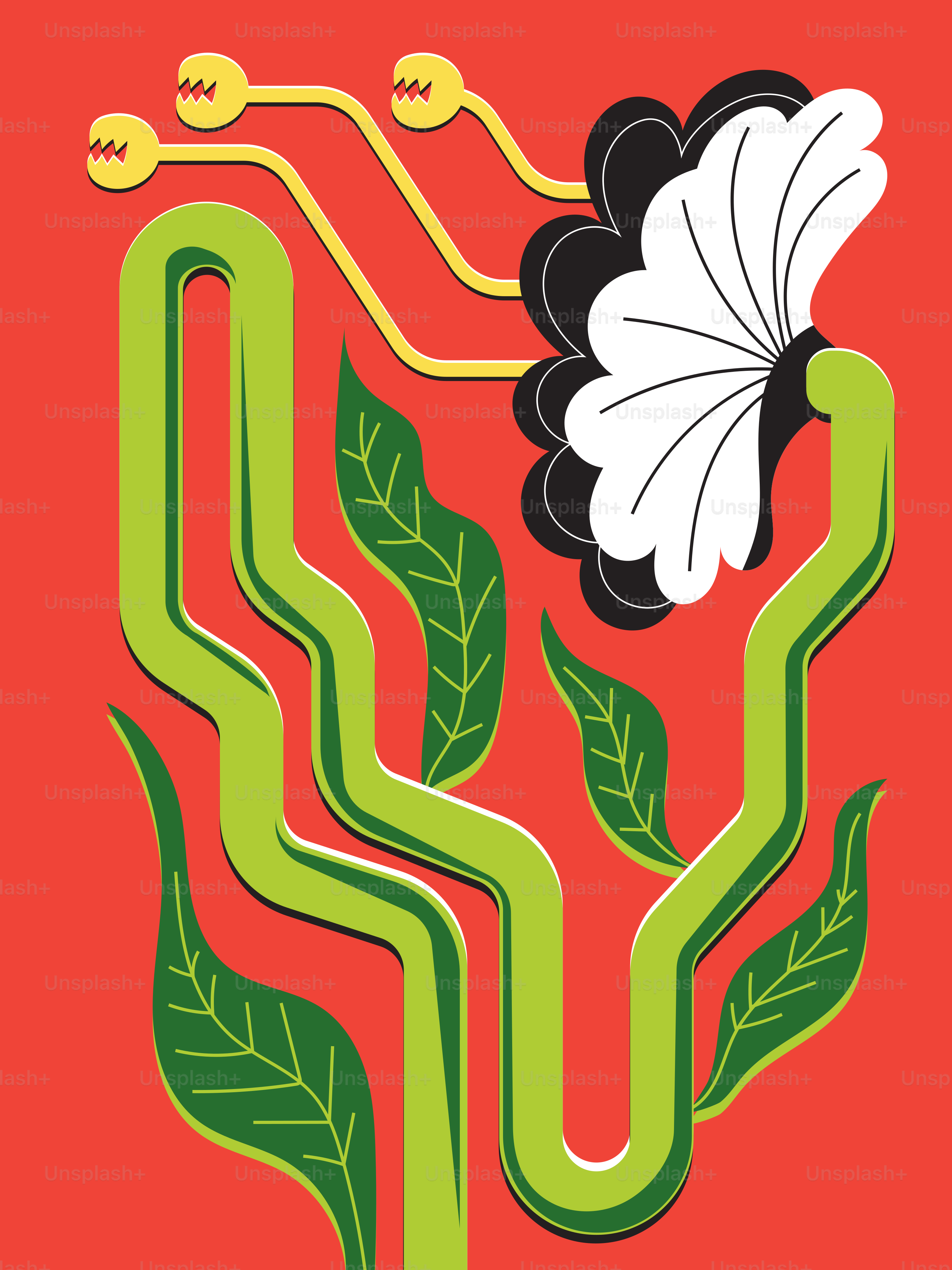 A green plant with a white flower on top of it