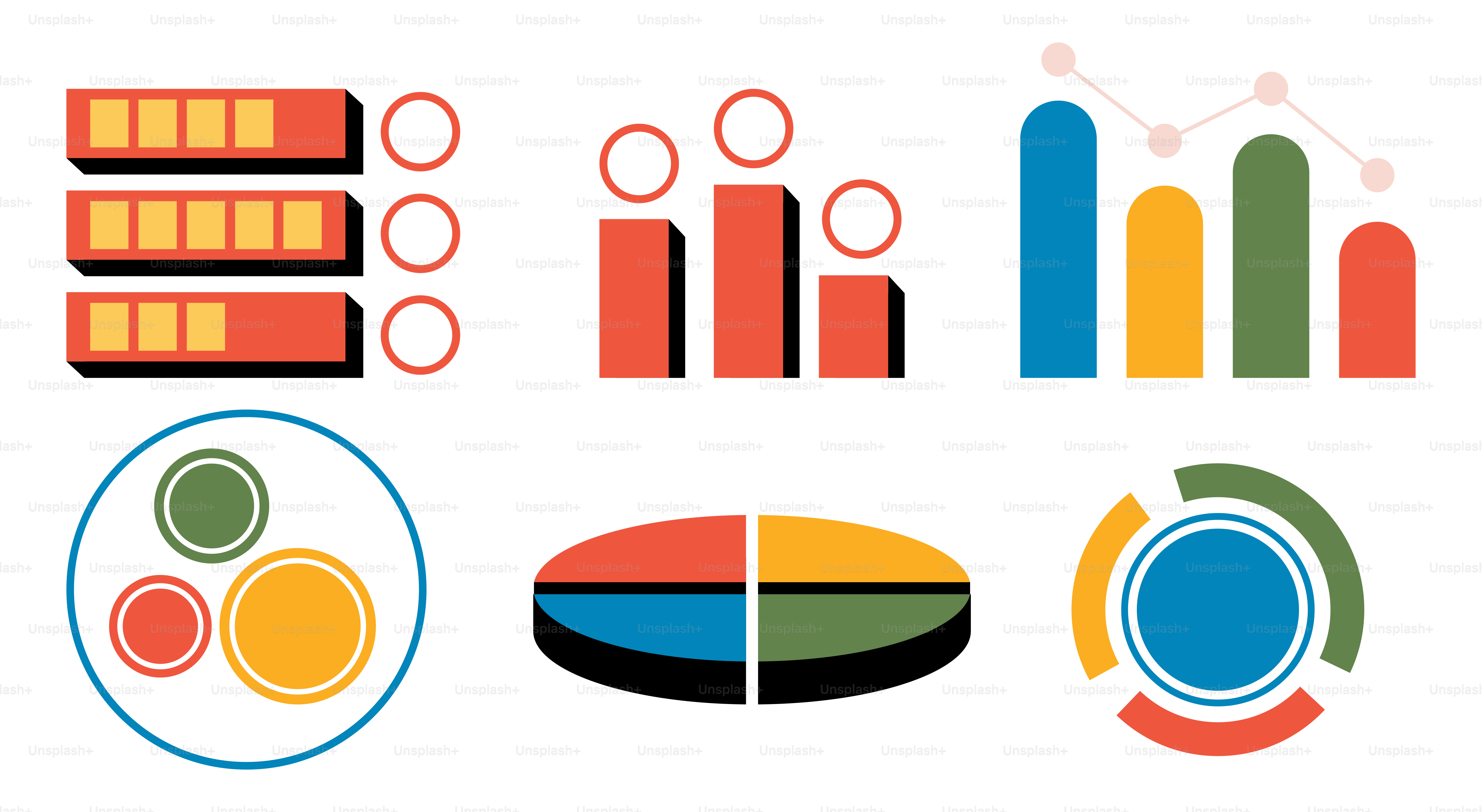 Eine Reihe verschiedener Arten von Graphen auf weißem Hintergrund