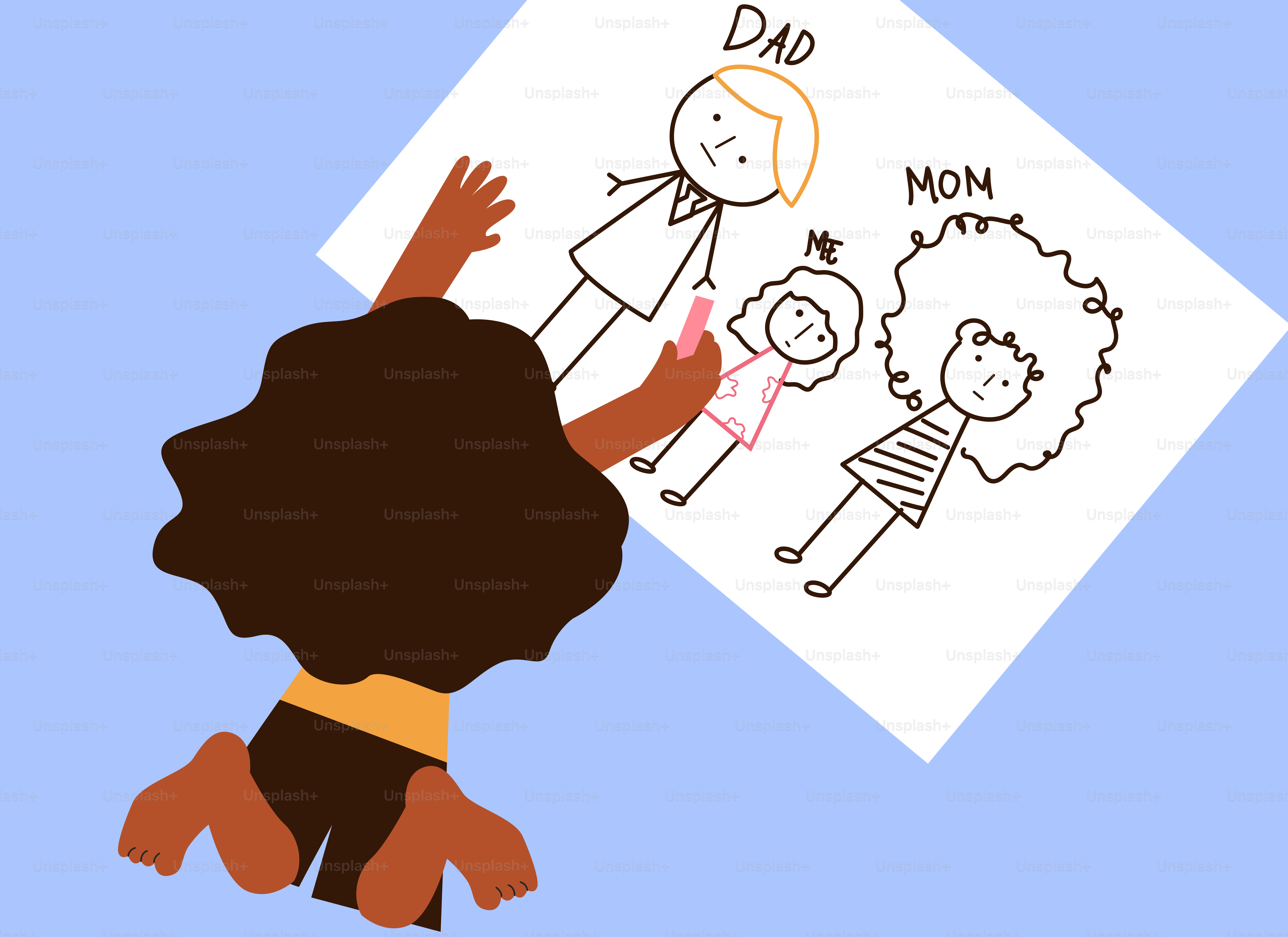 Un dibujo infantil de una mujer y un dibujo infantil de una