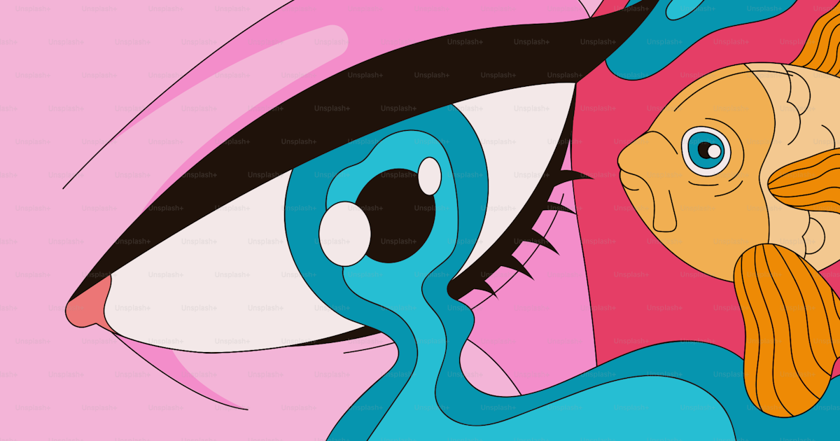 A painting of a woman's face with fish around her vector – Distorted ...