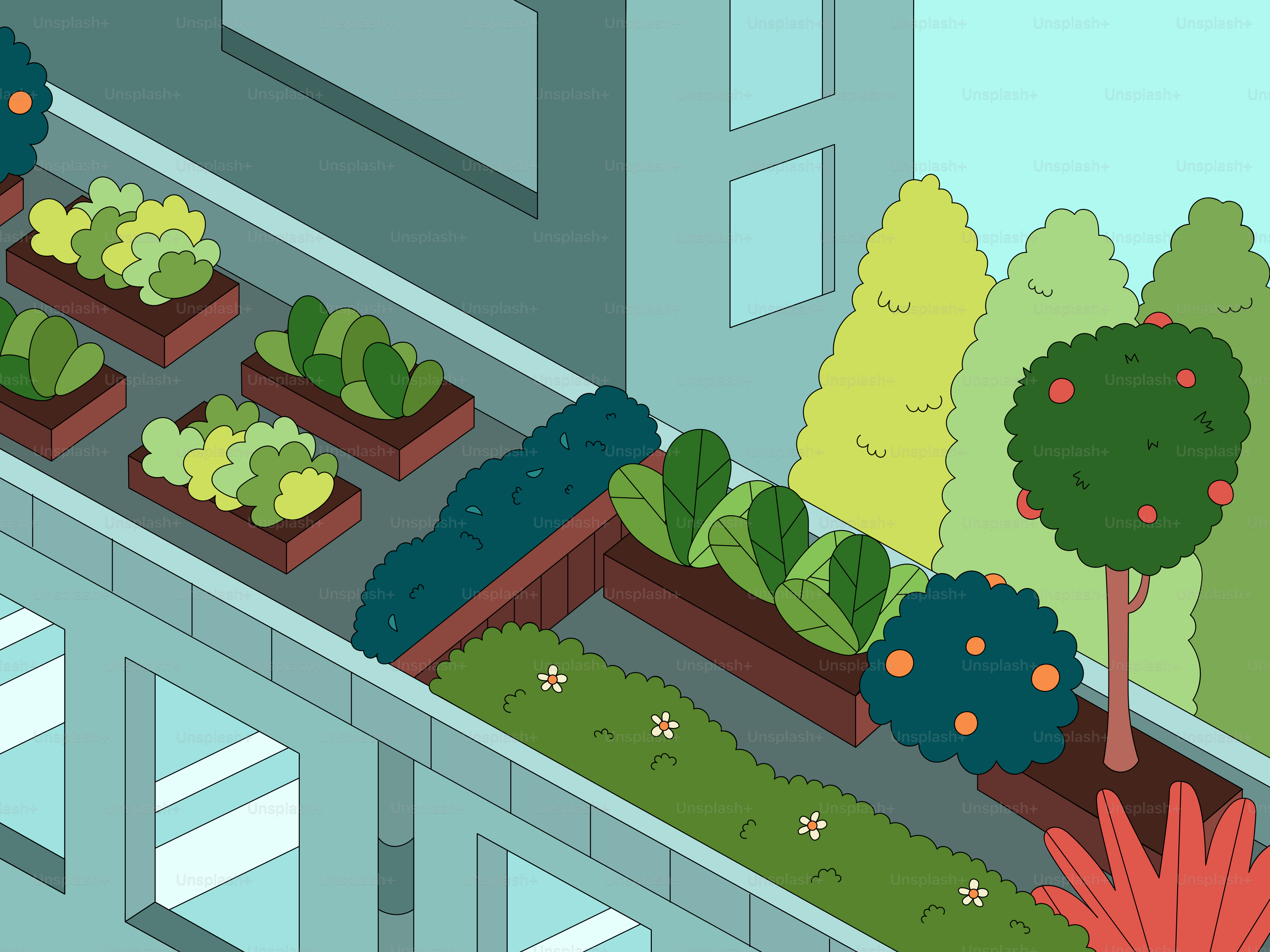 A building with a garden on the side of it