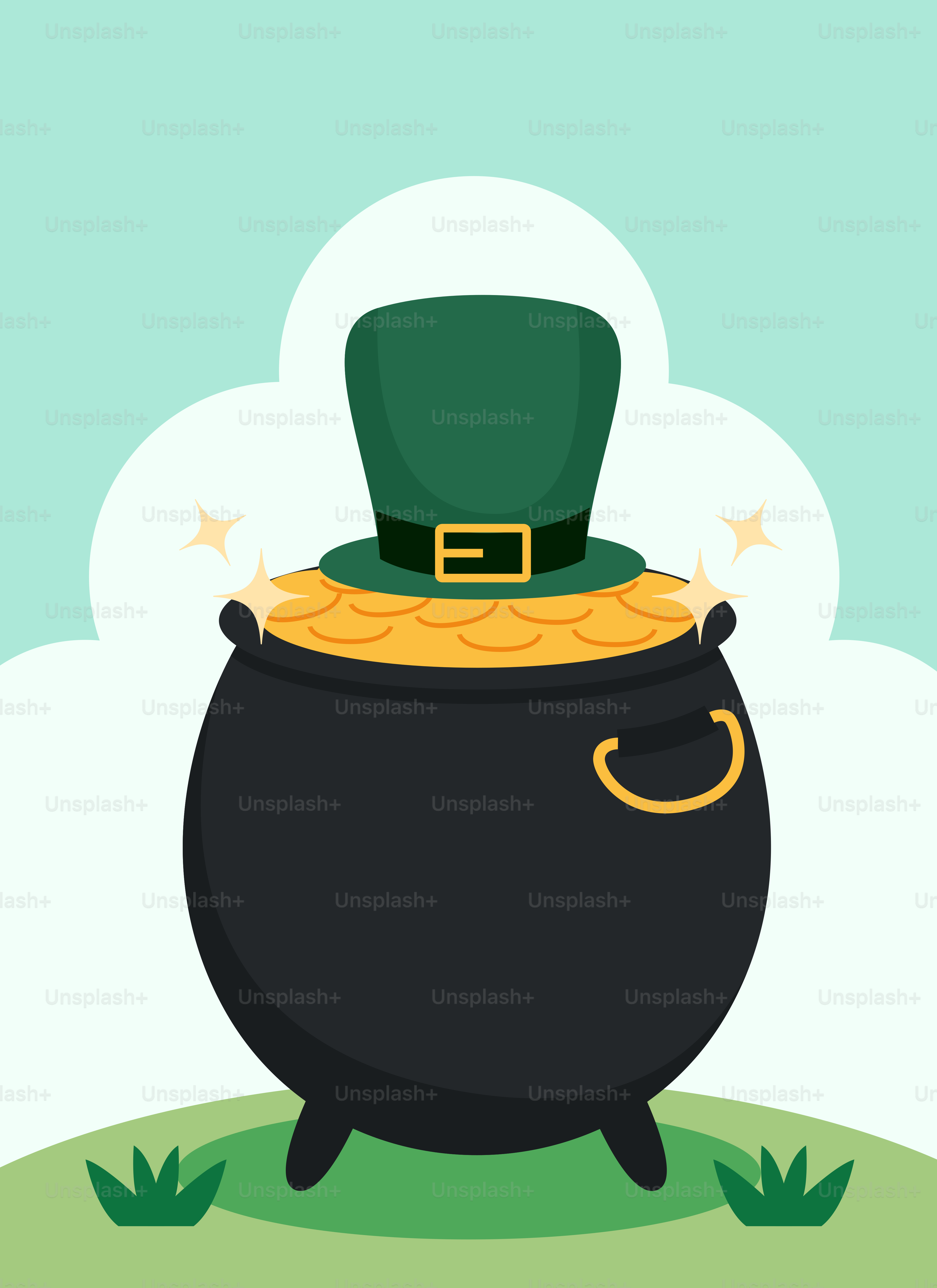 Una olla de oro con un sombrero verde encima