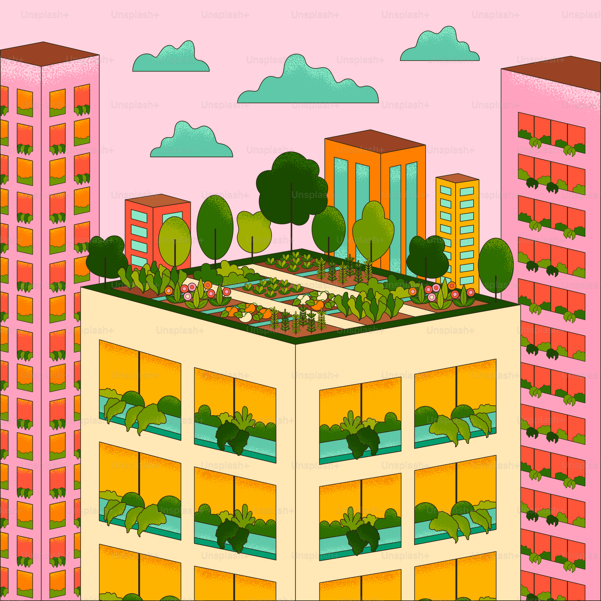 Un edificio con plantas que crecen encima