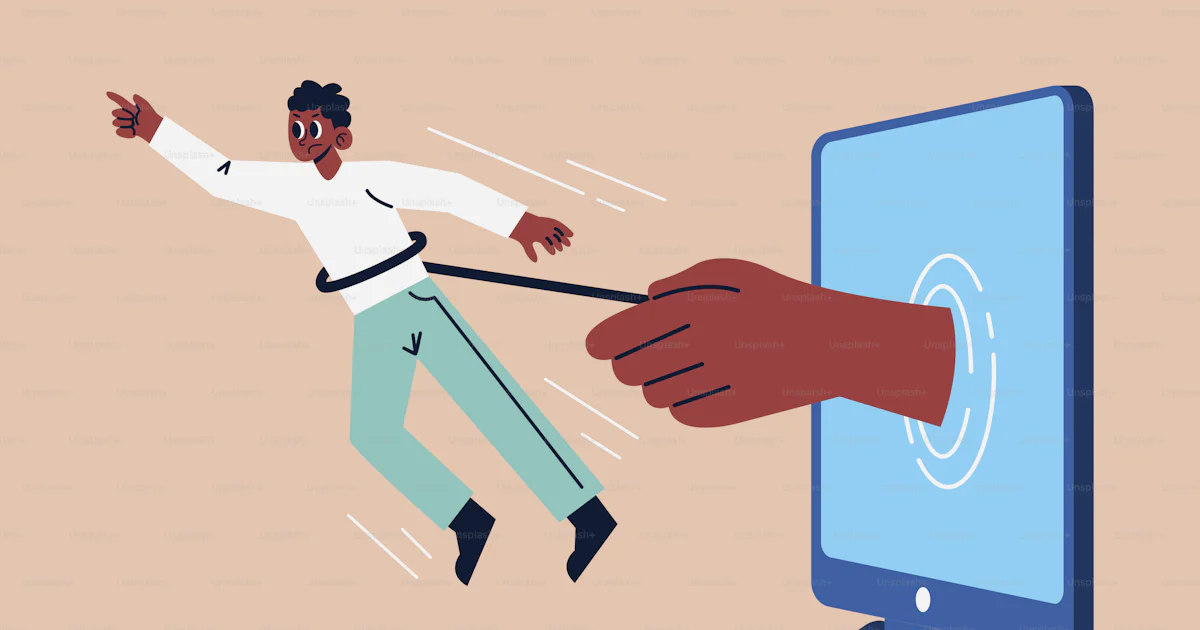 A man pulling a computer screen with his hands vector – Digital detox ...
