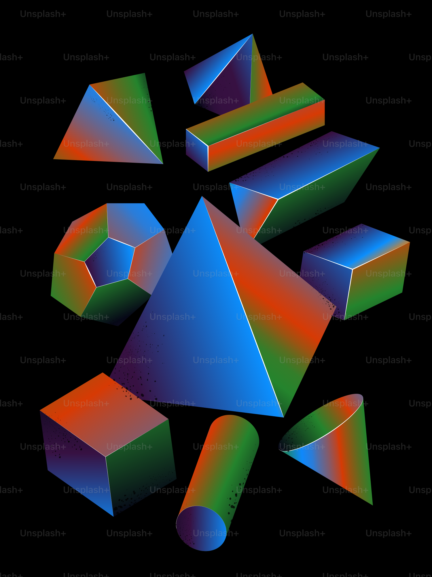 A group of colorful shapes on a black background