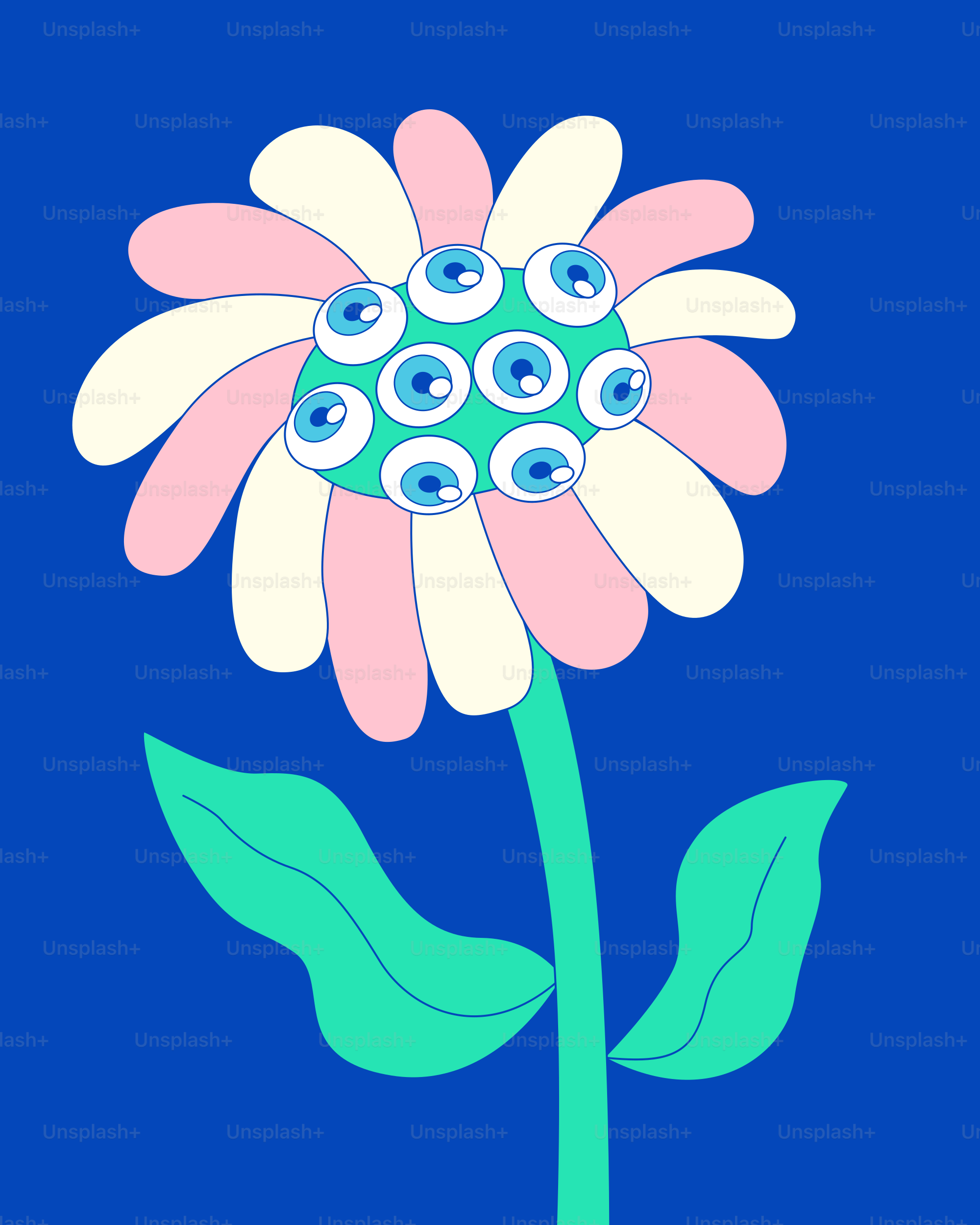파란 배경에 눈이 있는 꽃