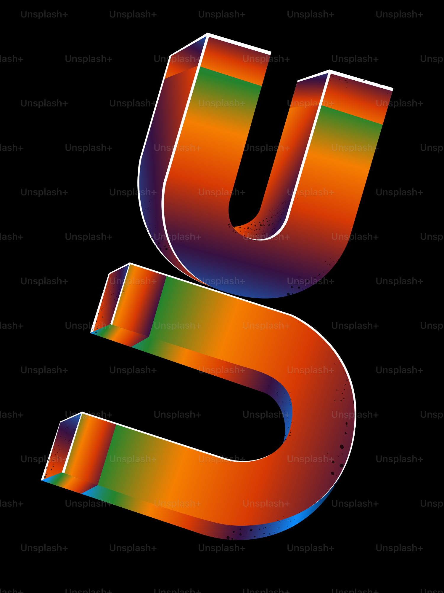 The letter u is made up of different colors