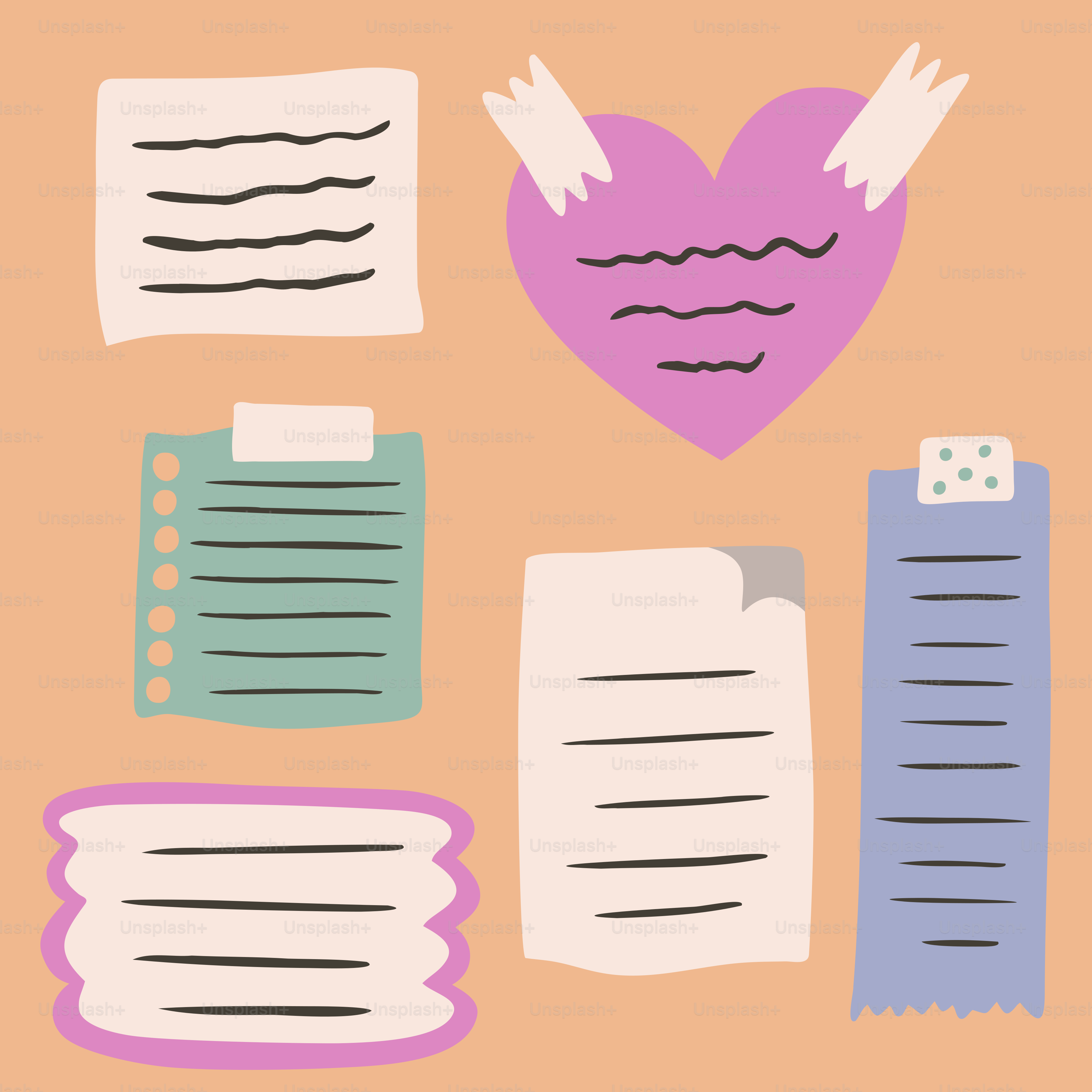 A couple of papers with a heart on top of them