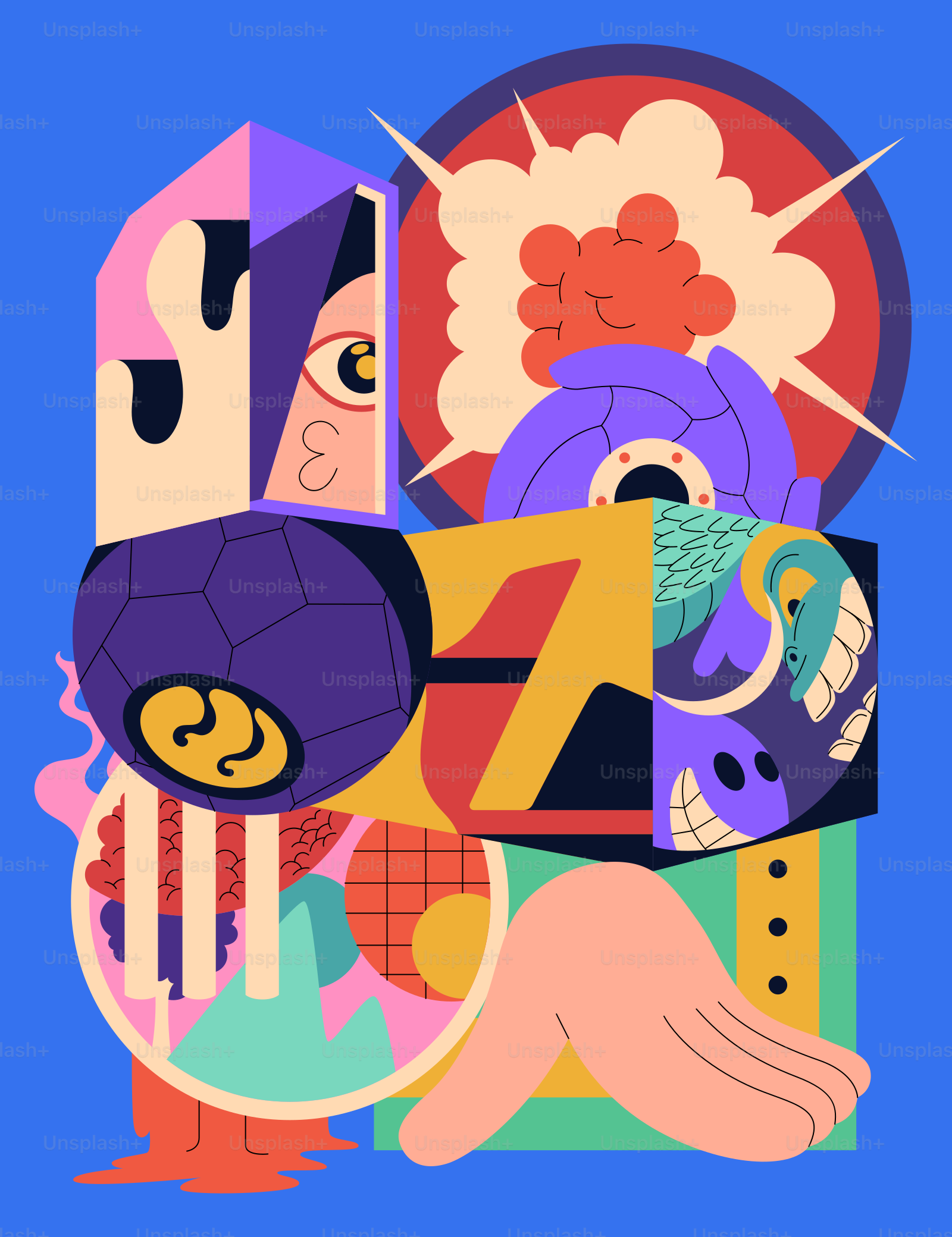 Un fondo azul con una imagen abstracta de los pies de una persona