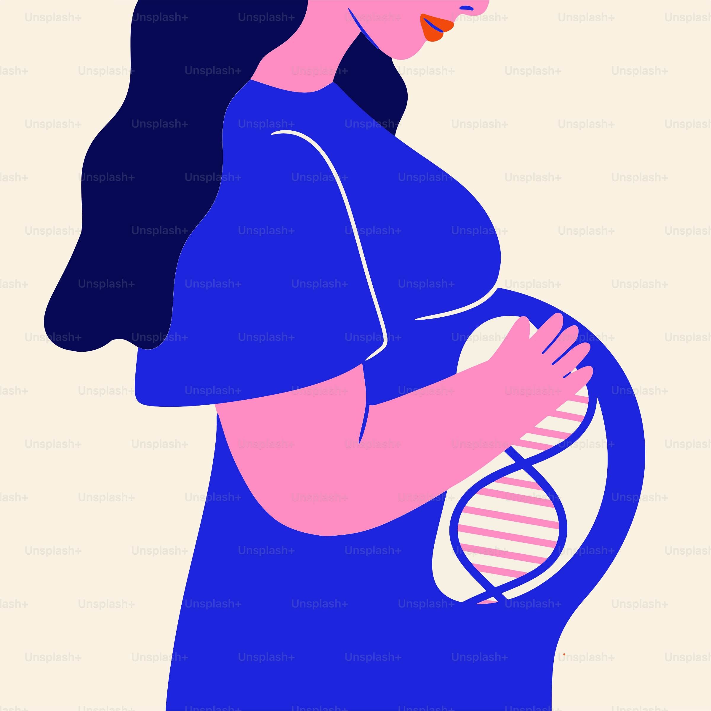 Eine schwangere Frau, die einen Babybauch im Bauch hält