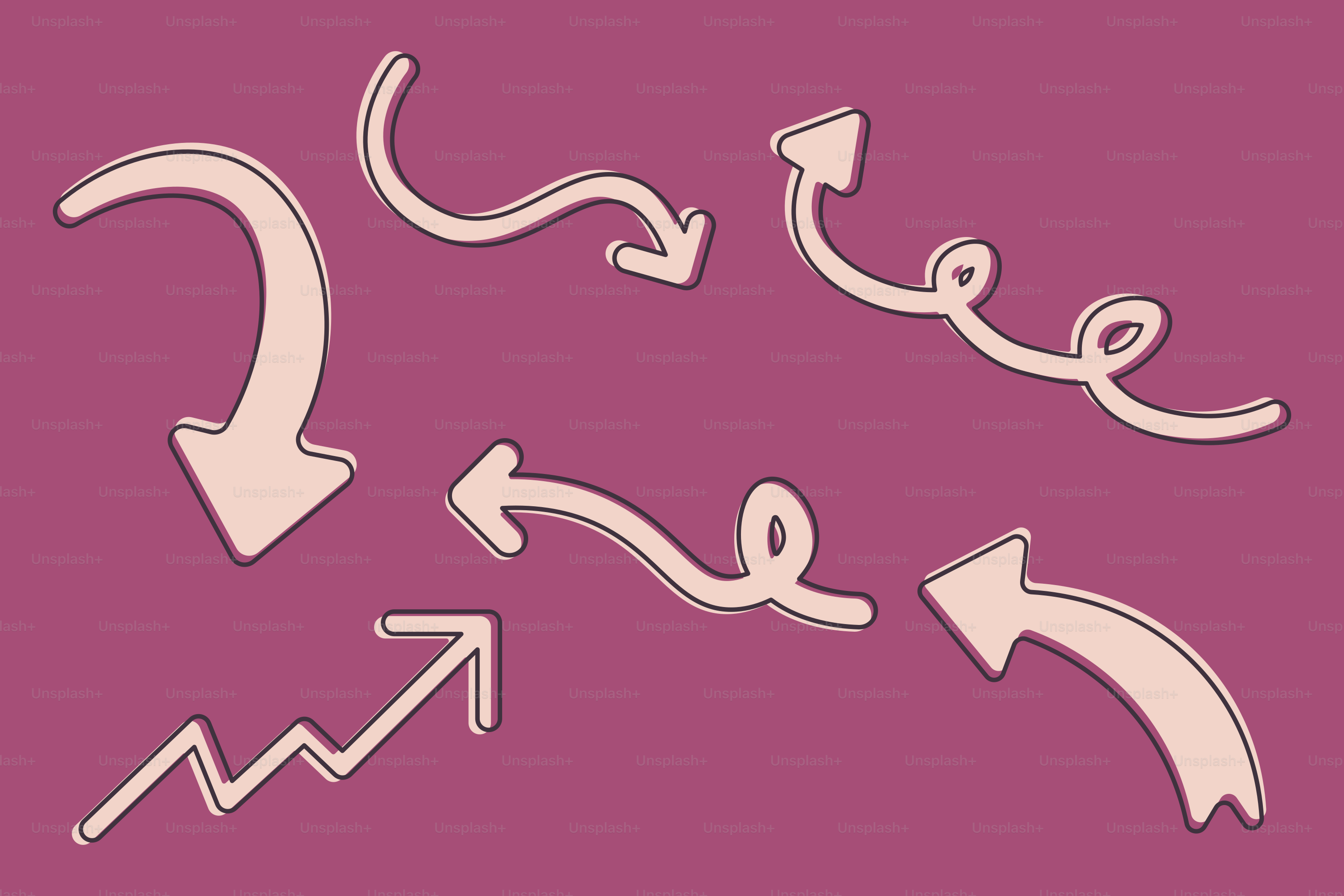 A pink background with white arrows and a pink background