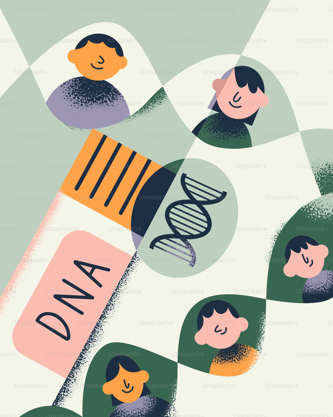 A group of people standing next to a bottle of pills