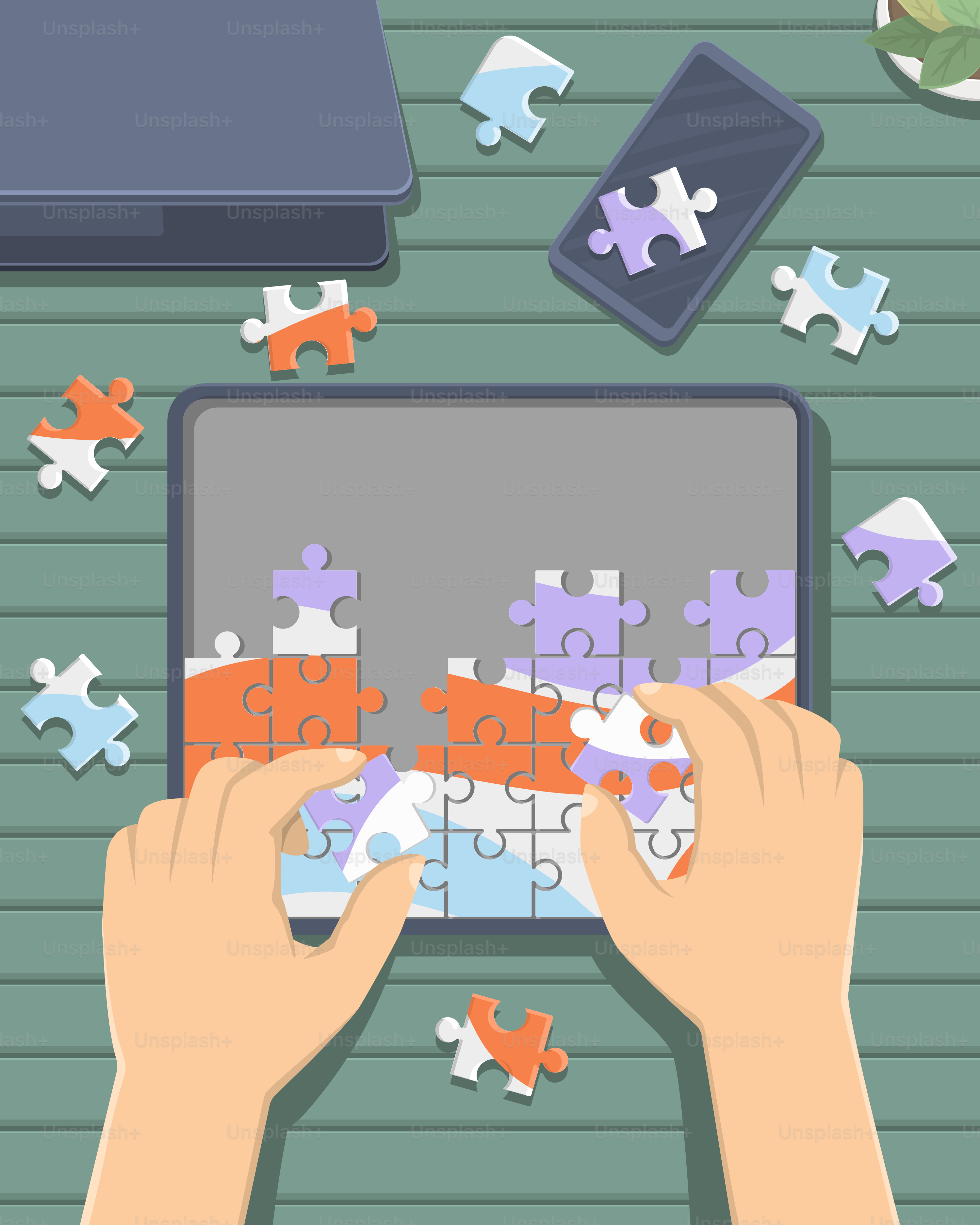 Uma pessoa segurando um tablet com um quebra-cabeça