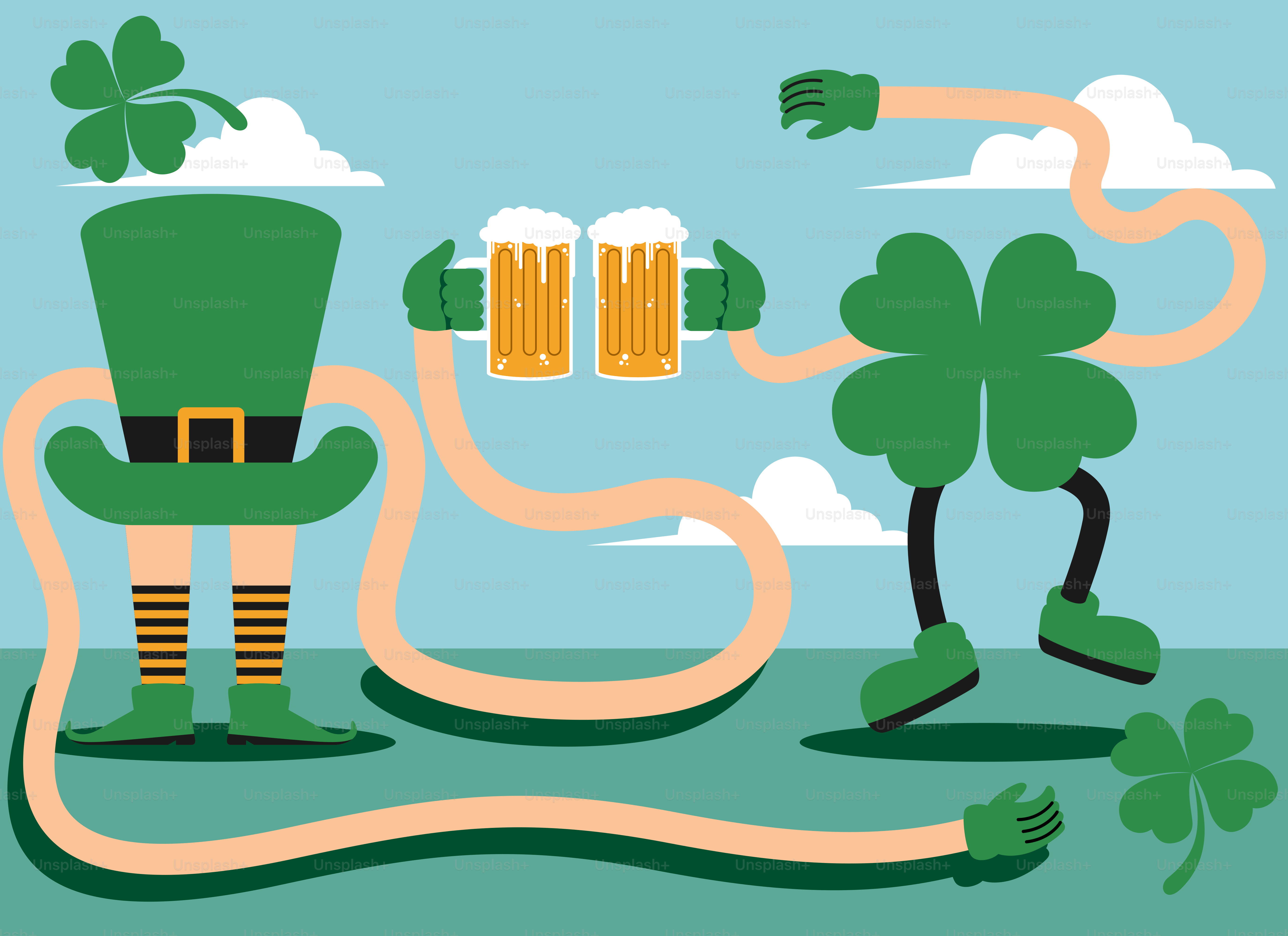 A st patrick's day poster with a green hat and shamrocks