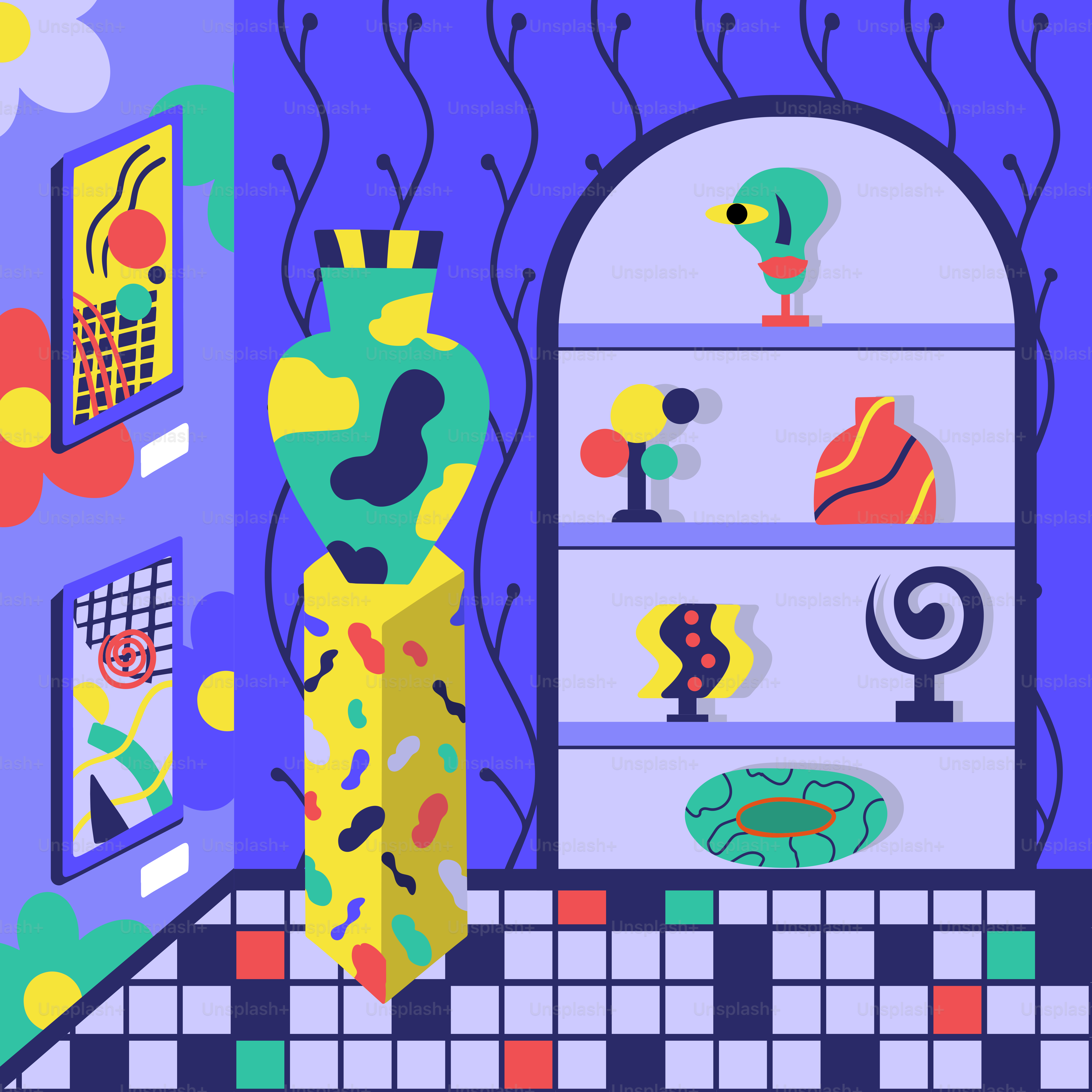Kartun dapur dengan dinding biru