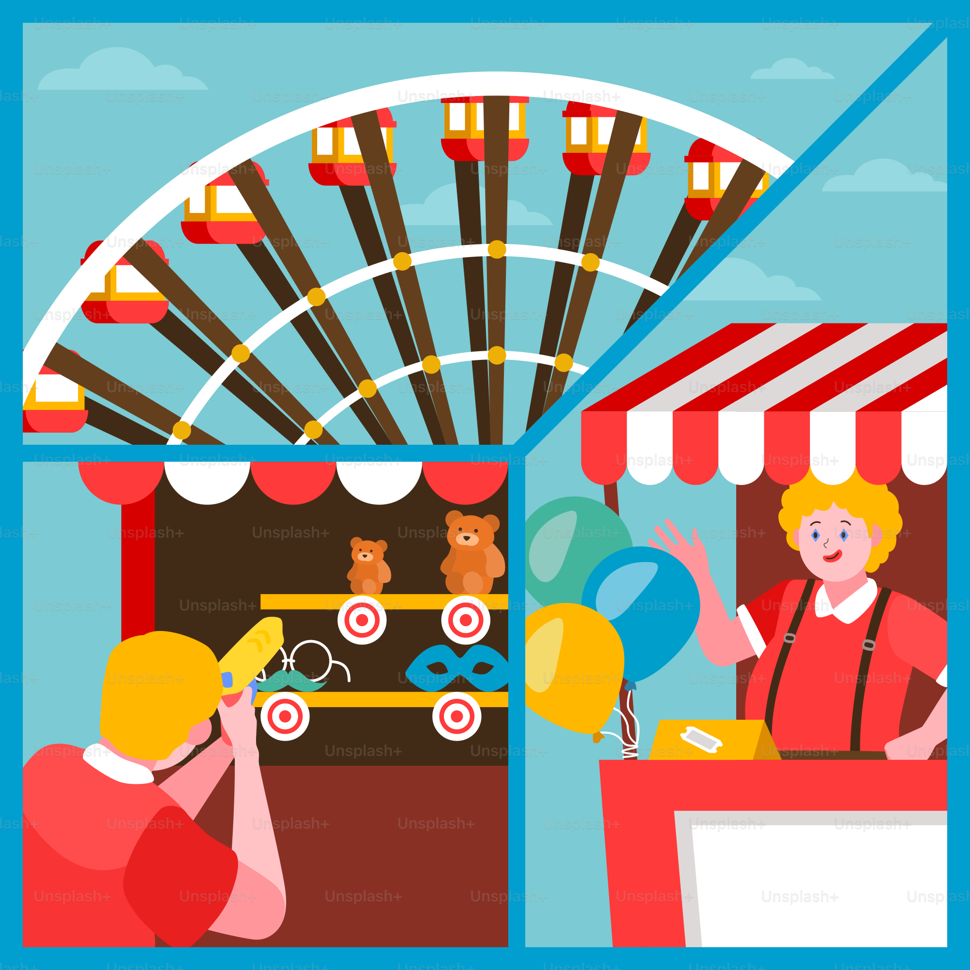 カーニバルの前に立つ男女