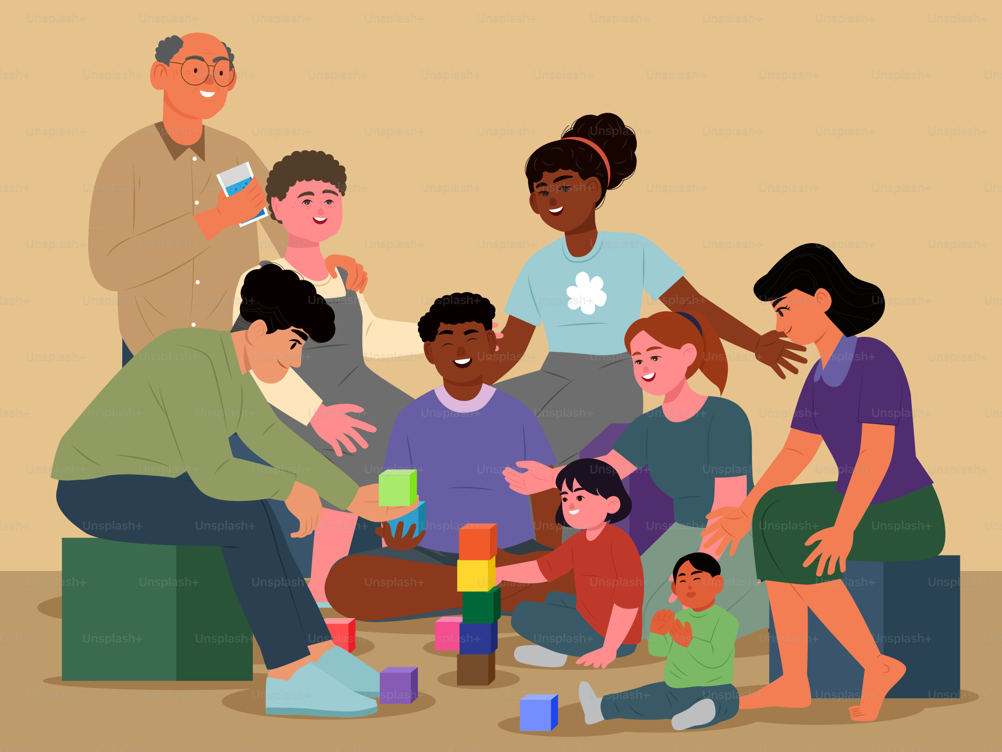 A group of people sitting around each other