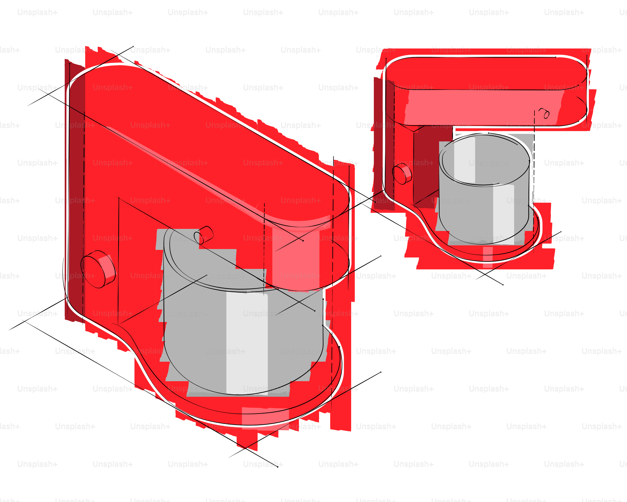 A red object is shown with a white background