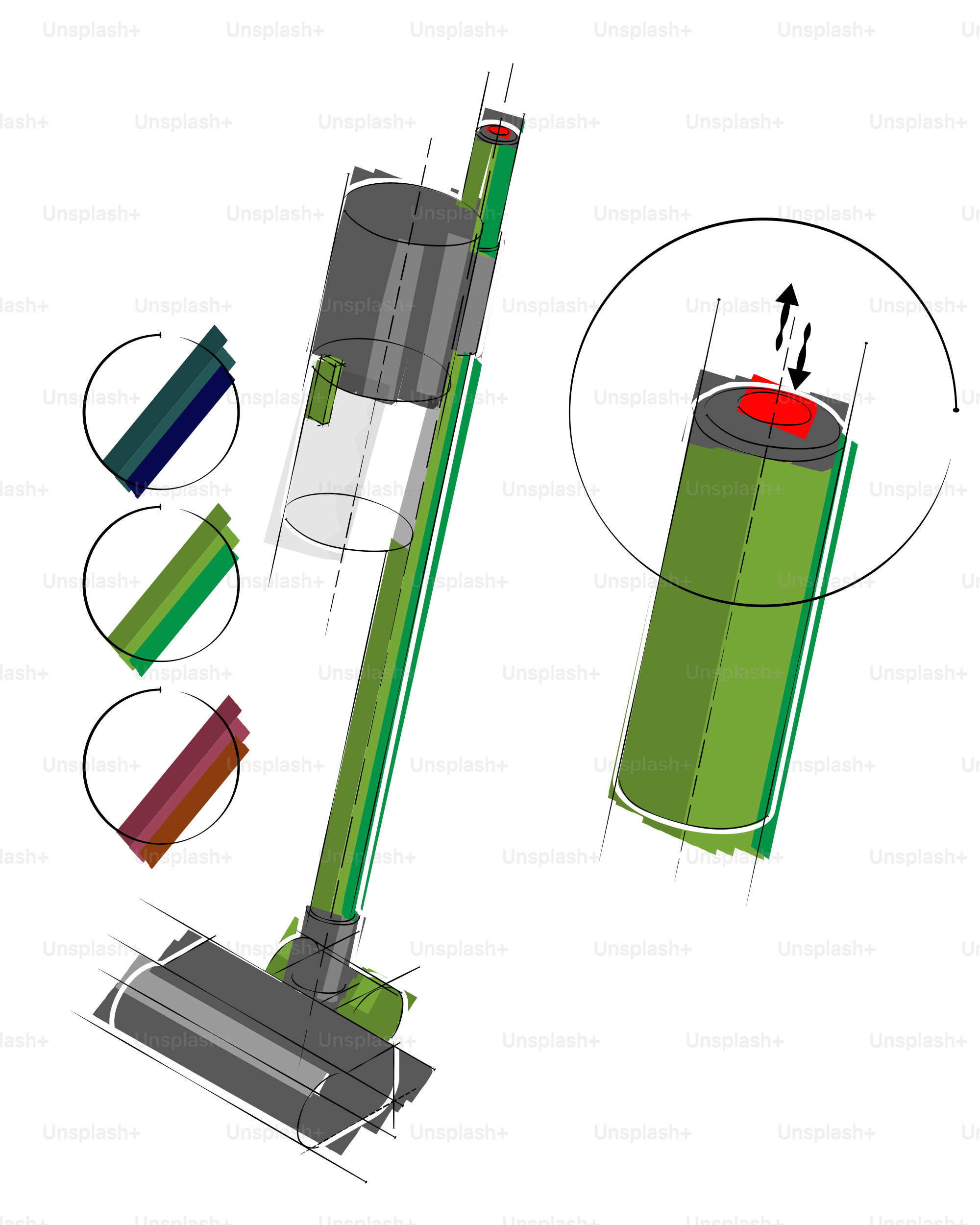 A drawing of a green cylinder with a red top