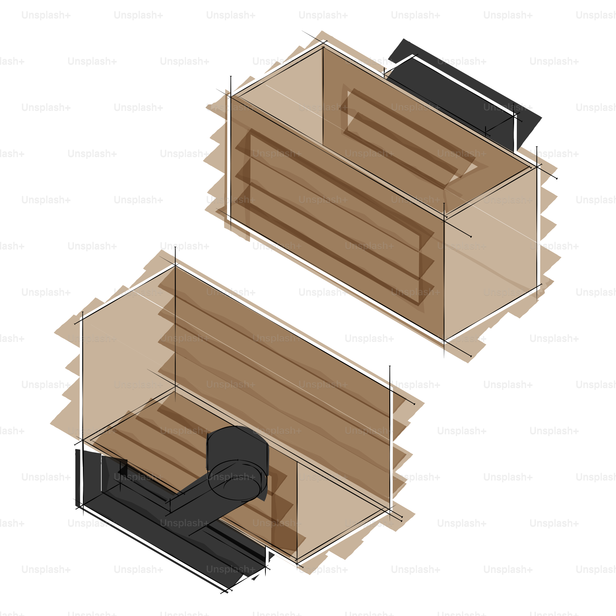 Un par de cajas de madera colocadas una encima de la otra