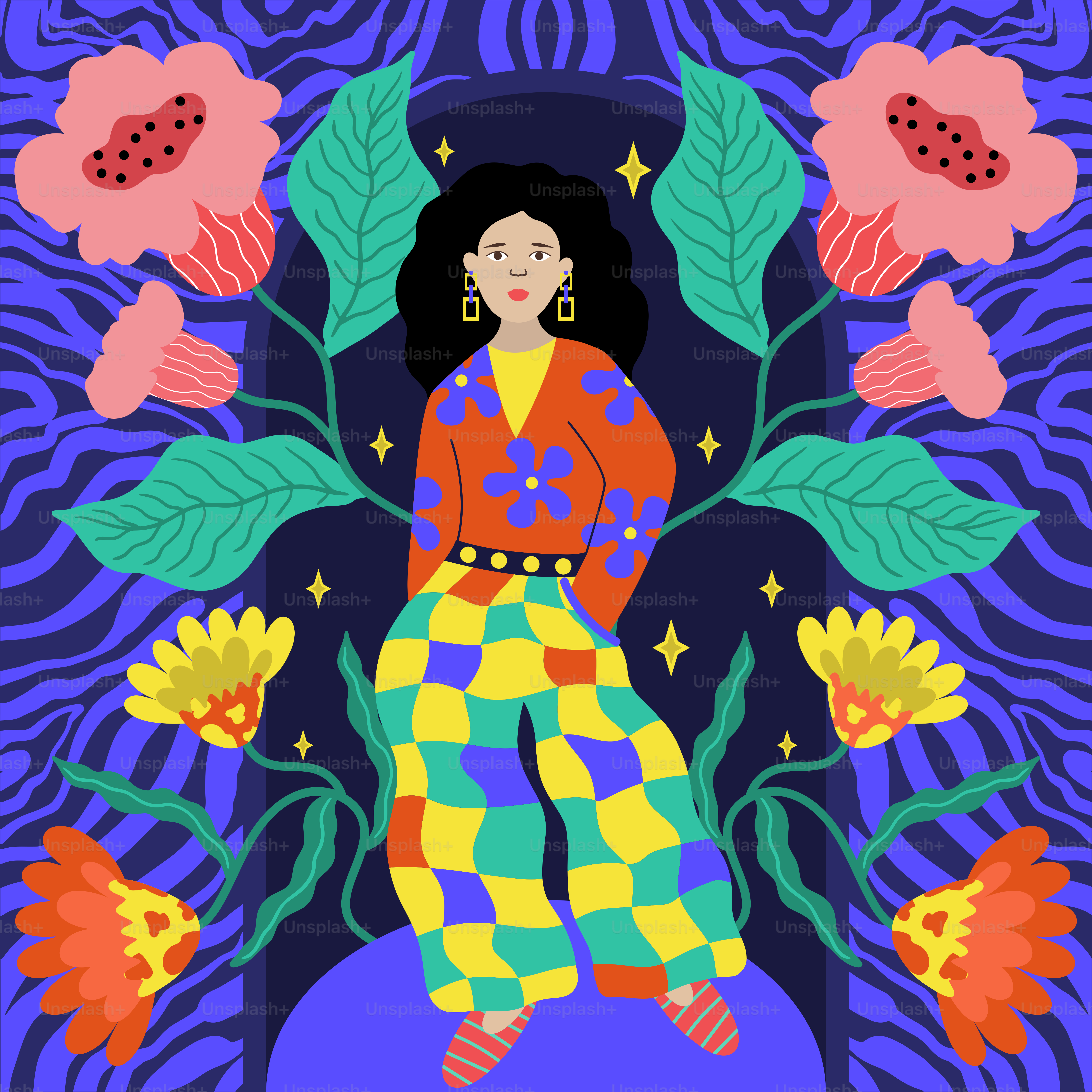 Un tableau d’une femme assise sur une chaise entourée de fleurs
