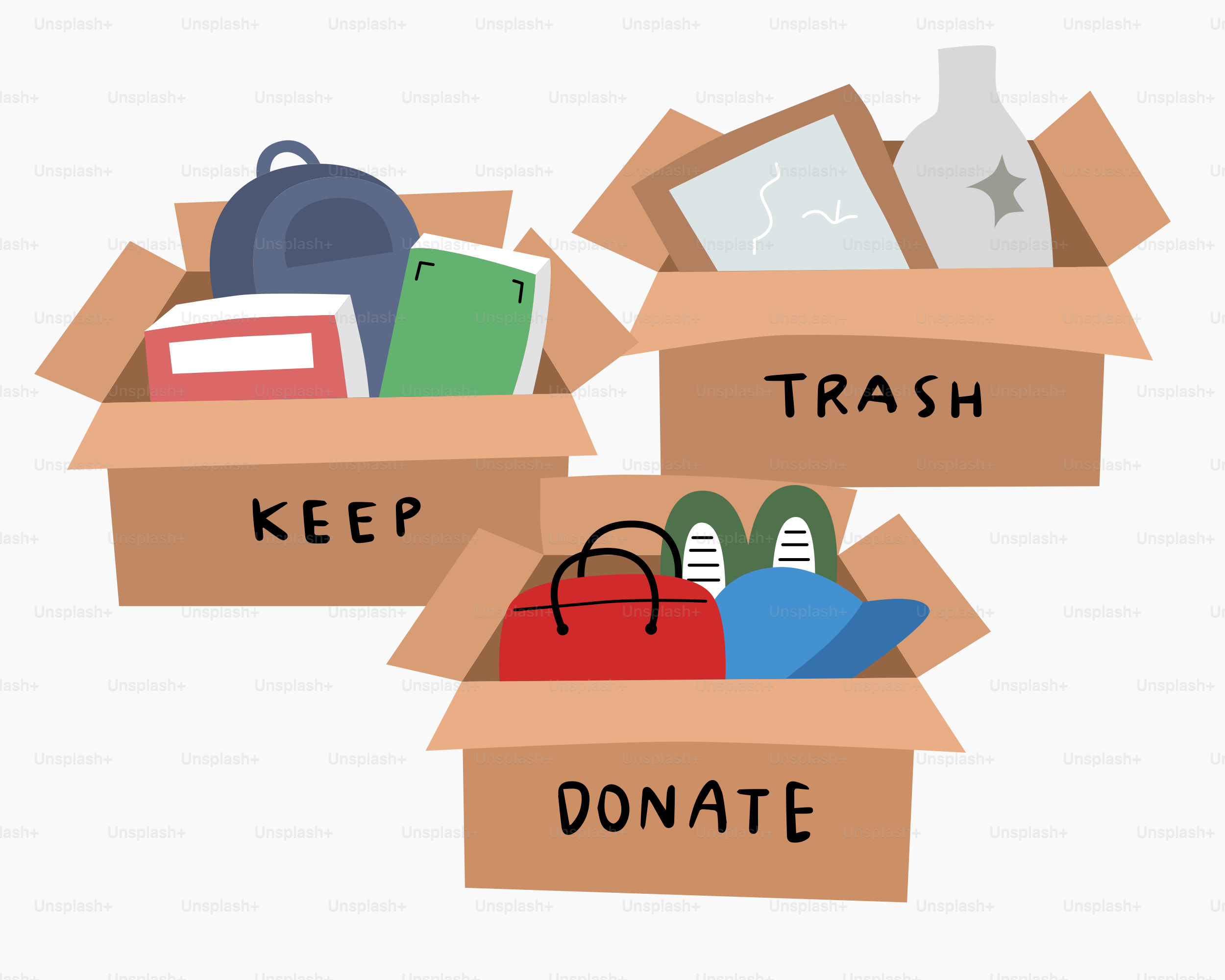 Ein paar Kisten, in denen einige Gegenstände sind