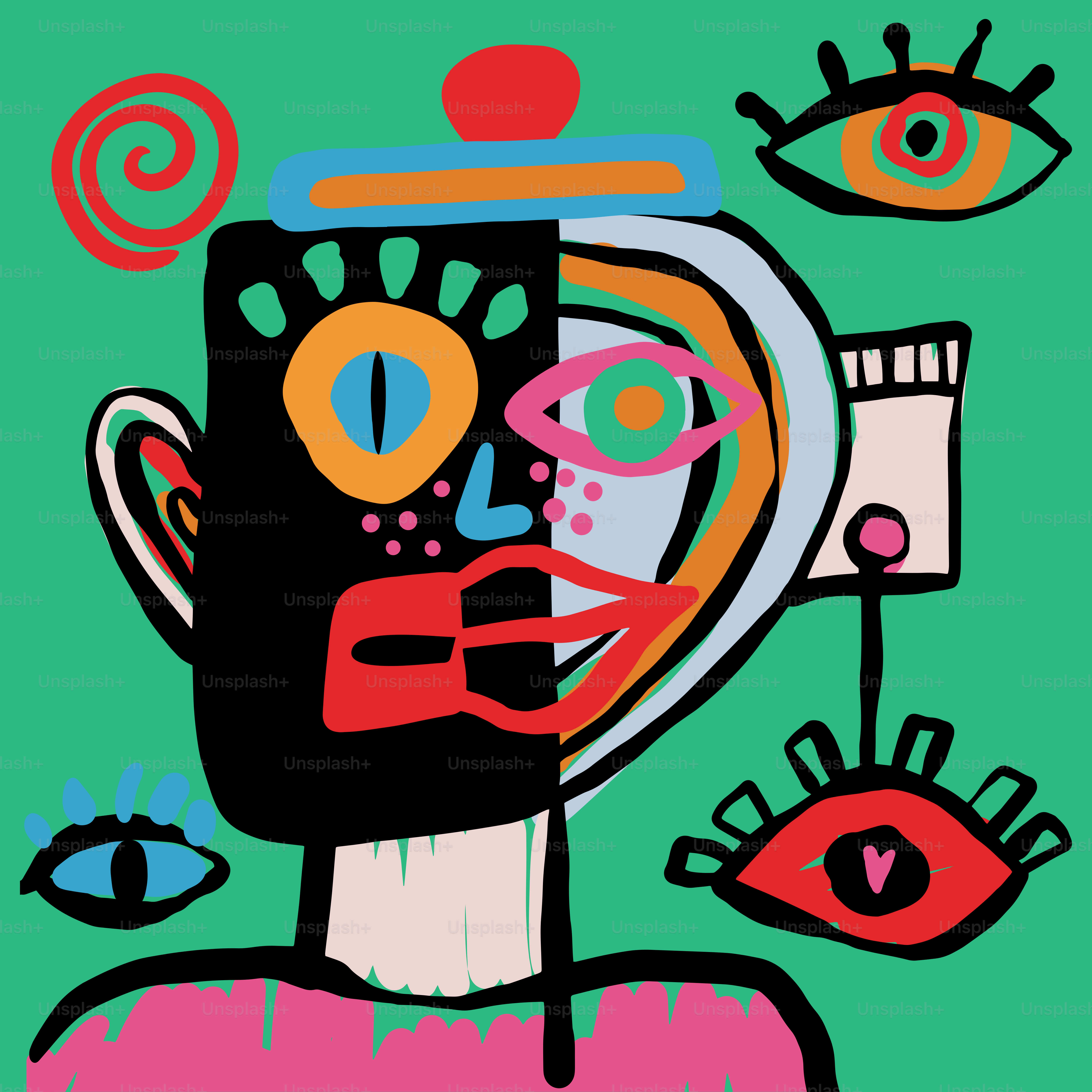 A painting of a person with a green background